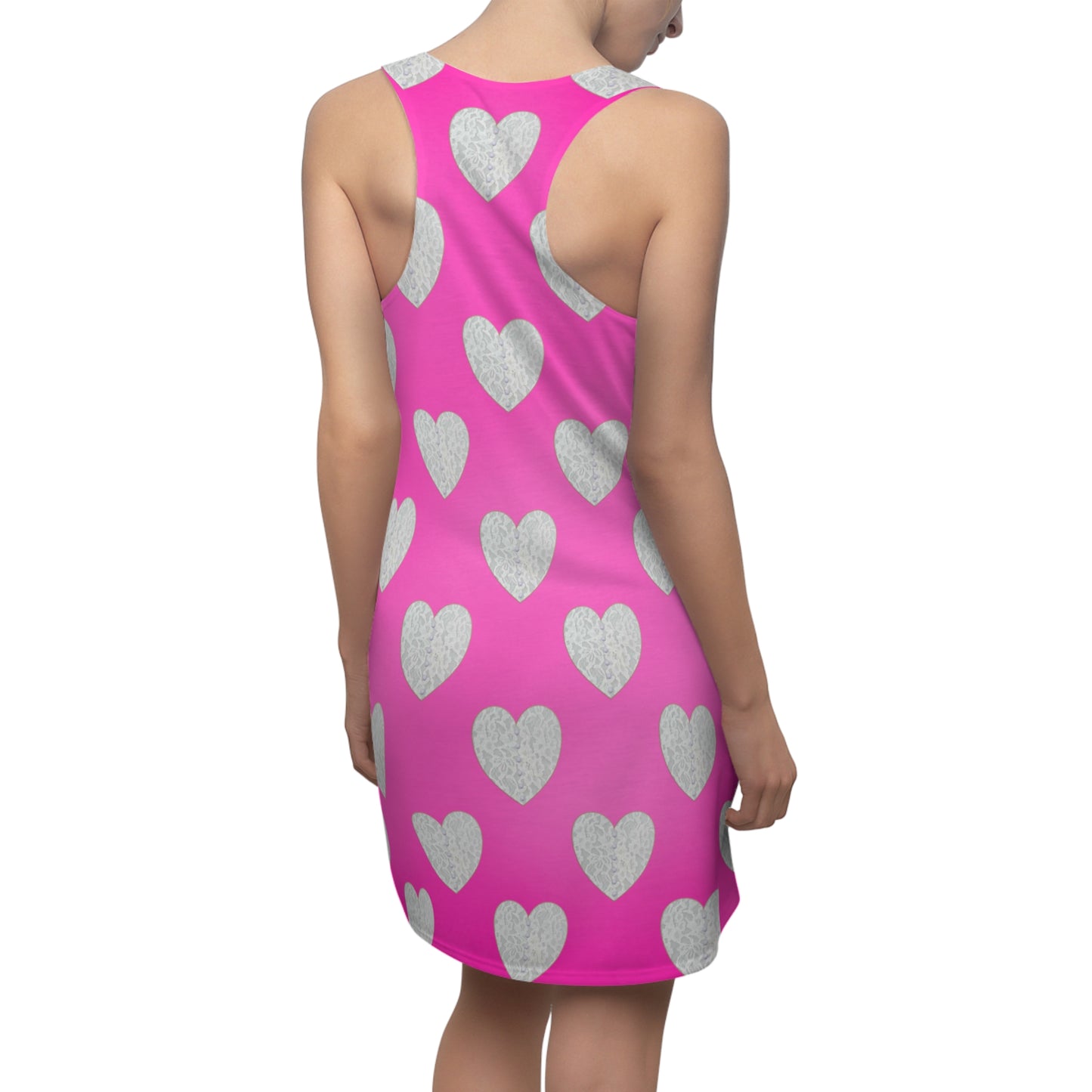 Pinkes Racerback Kleid mit Herzmuster & sanftem Farbverlauf