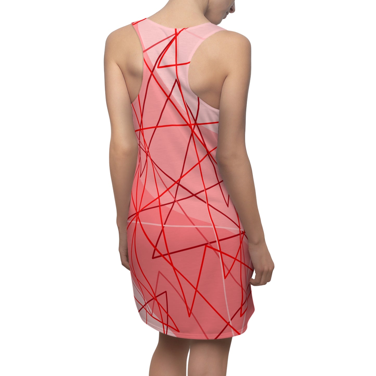 Modernes Racerback Kleid mit grafischem Linienmuster in Rosa Rot