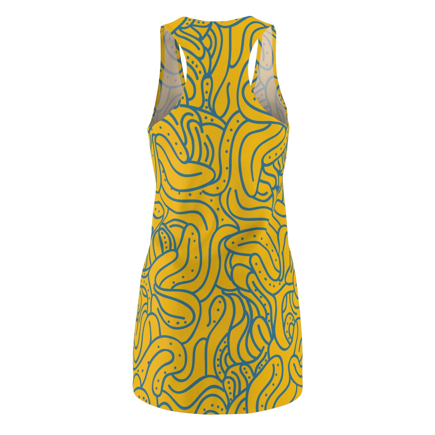 Racerback Kleid Blau Orange – Modernes Wellenmuster