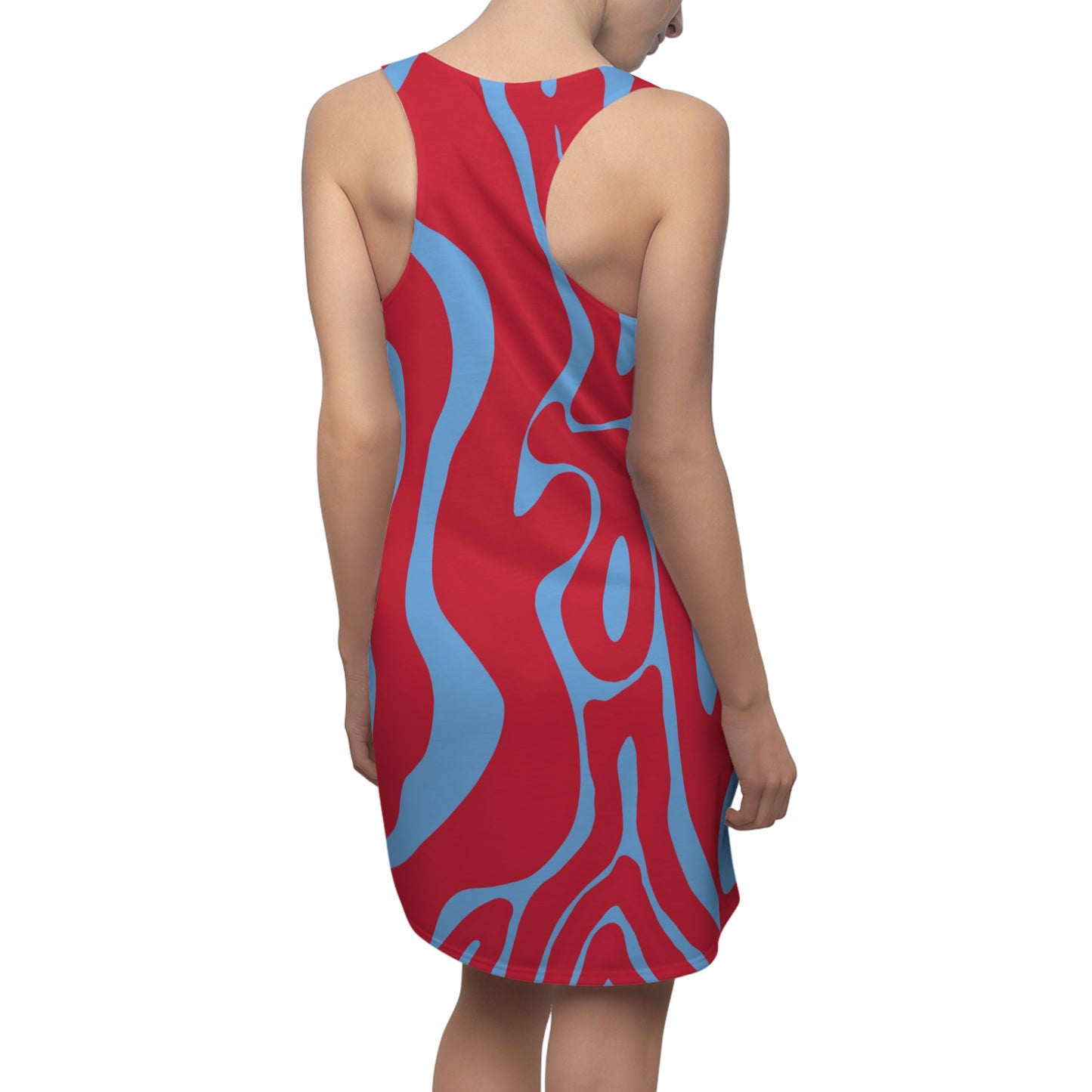 Rot Hellblau Swirl Racerback Kleid – Abstraktes Sommerkleid
