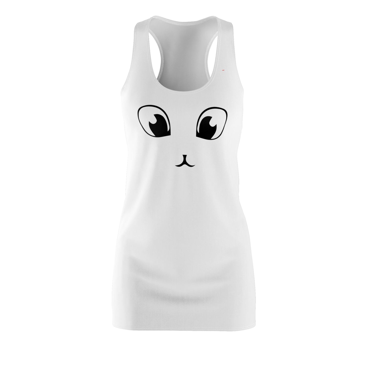 Weißes Racerback Kleid mit Cute Katzenface Design