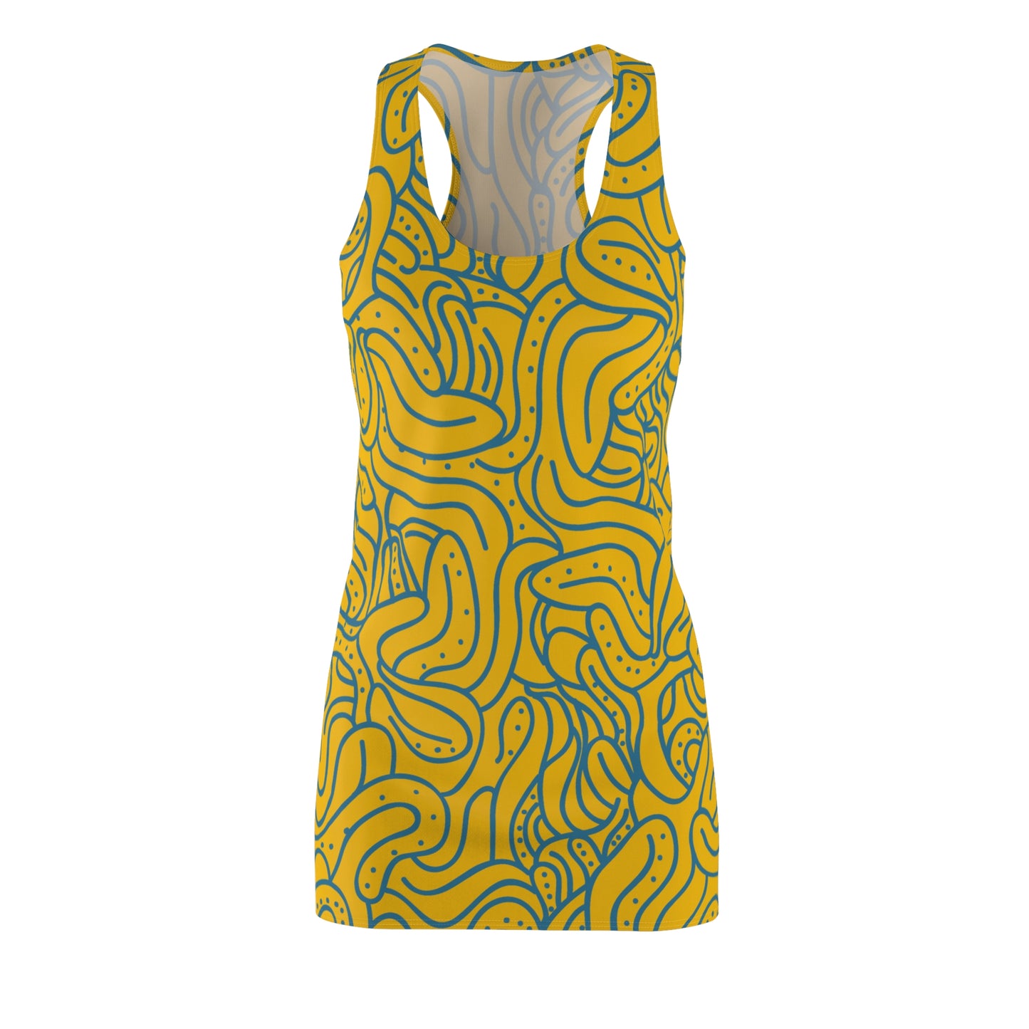Racerback Kleid Blau Orange – Modernes Wellenmuster