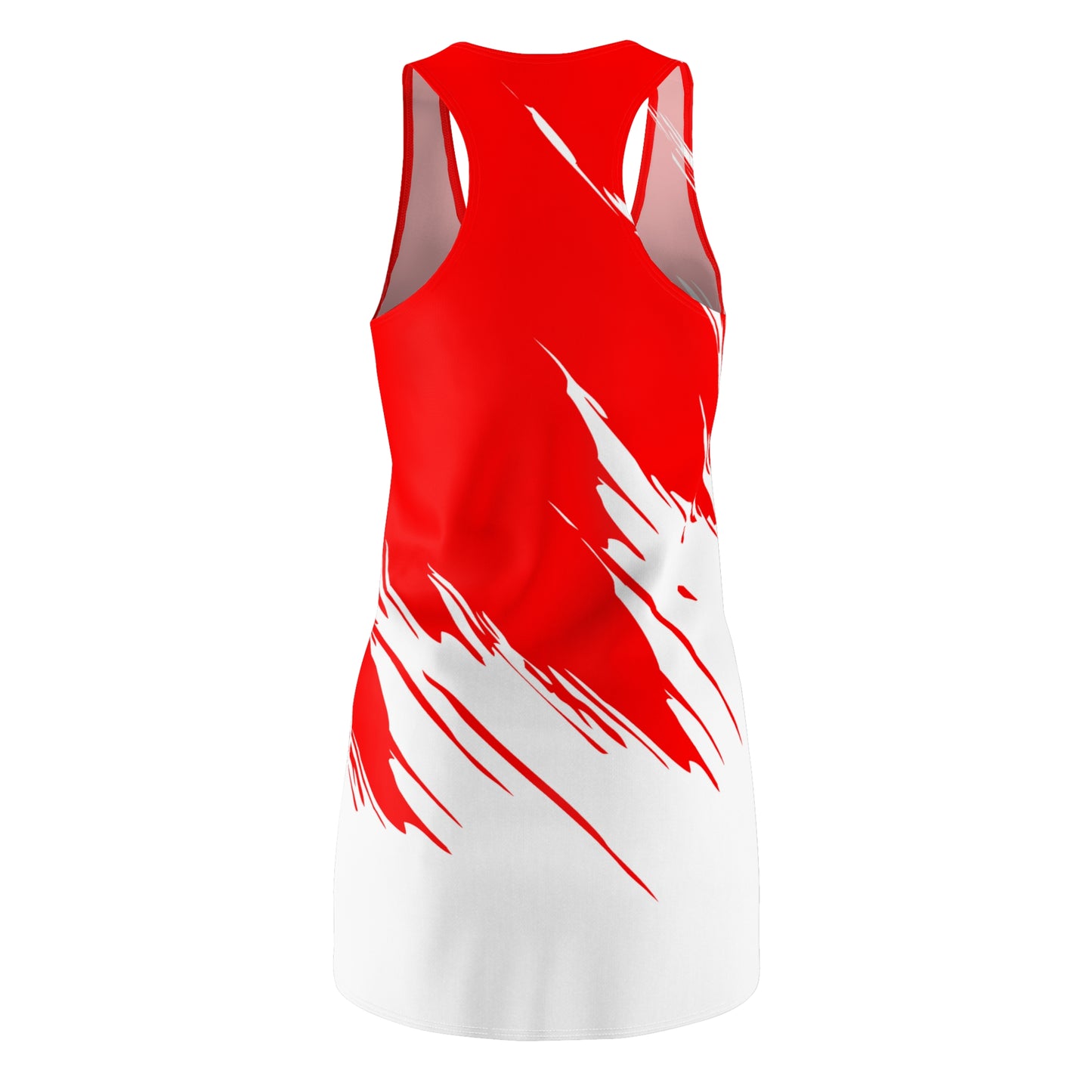 Rotes Racerback Kleid mit weißem Brushstroke-Design