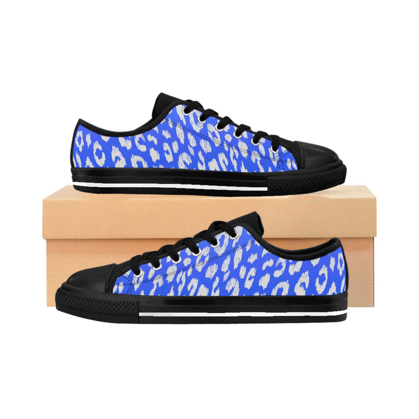 Blue Leopard Print Sneakers Women Casual Low Top Canvas Shoes