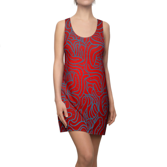 Damen Sommerkleid mit Farbverlauf Rot Blau Muster