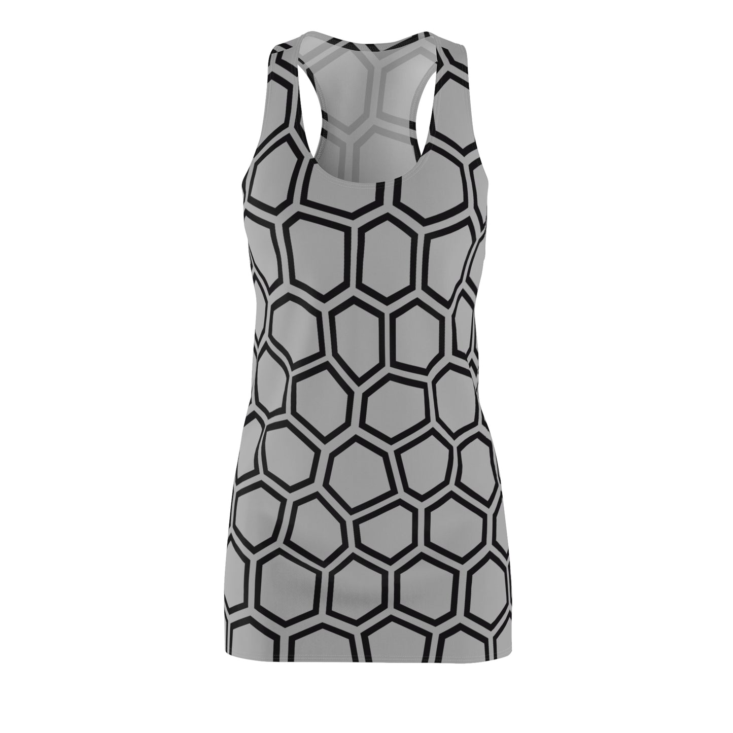Racerback Kleid Schwarz Grau Hexagon Muster Damen Sommer