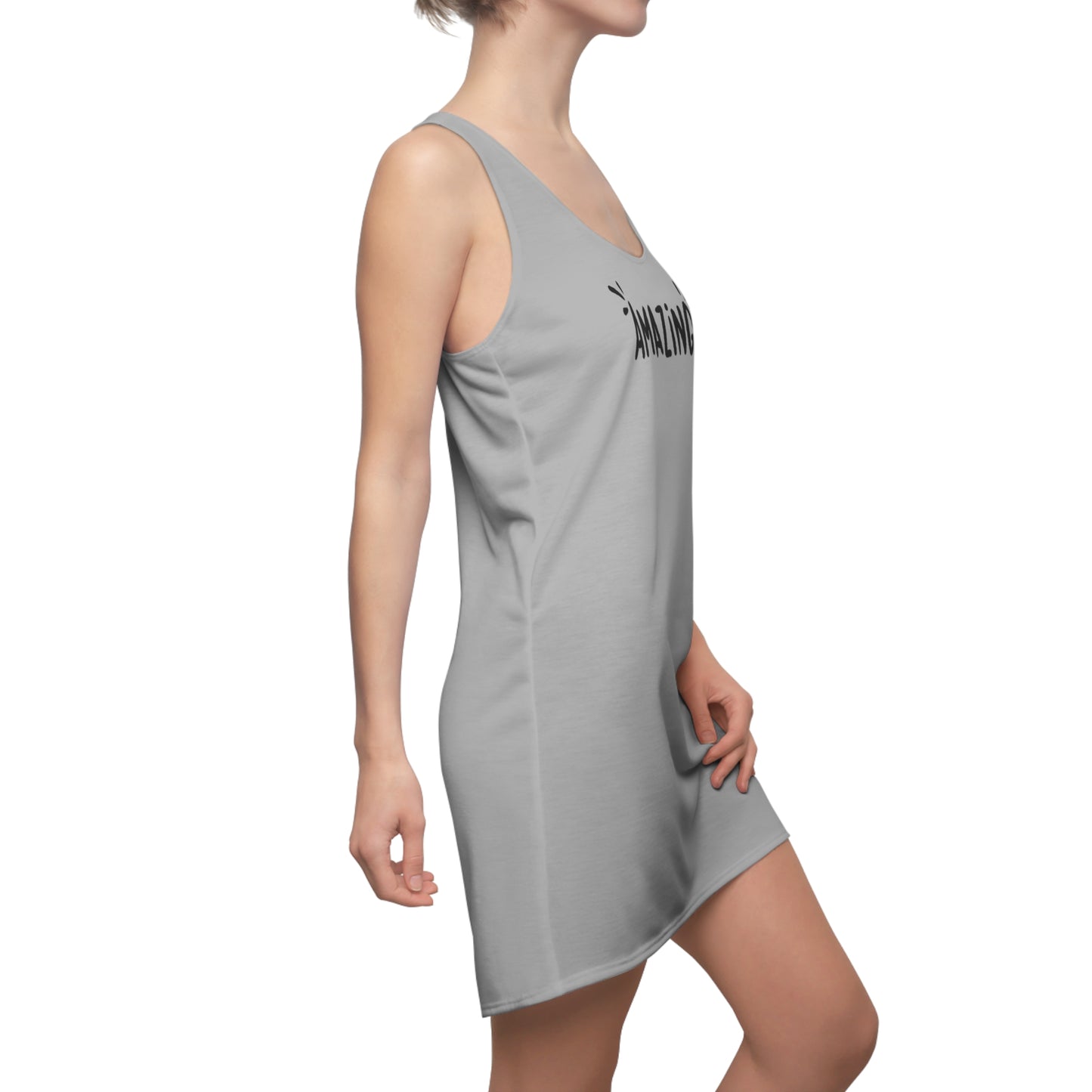 Racerback Damenkleid Sommer – „Amazing“ Statement, modern & lässig grau