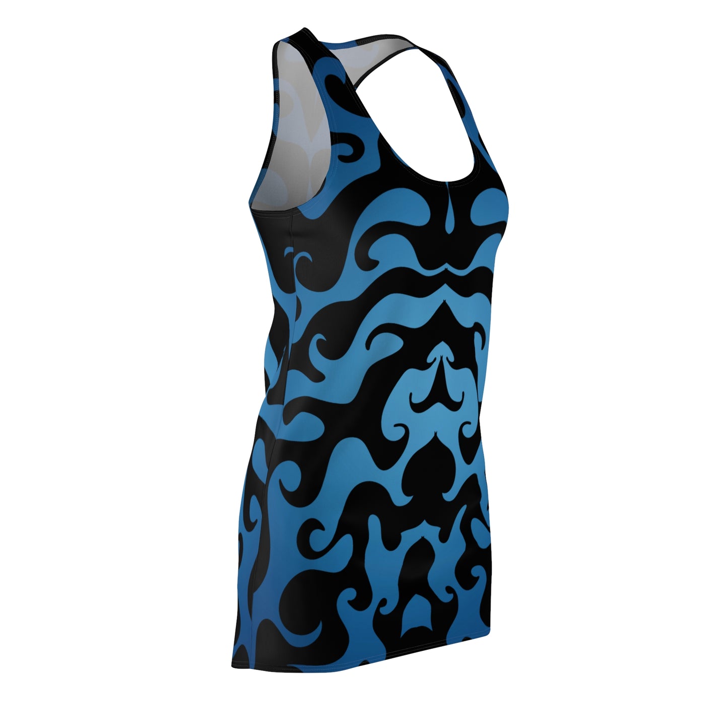 Racerback Kleid mit grafischem Ornamentmuster in Blau-Schwarz