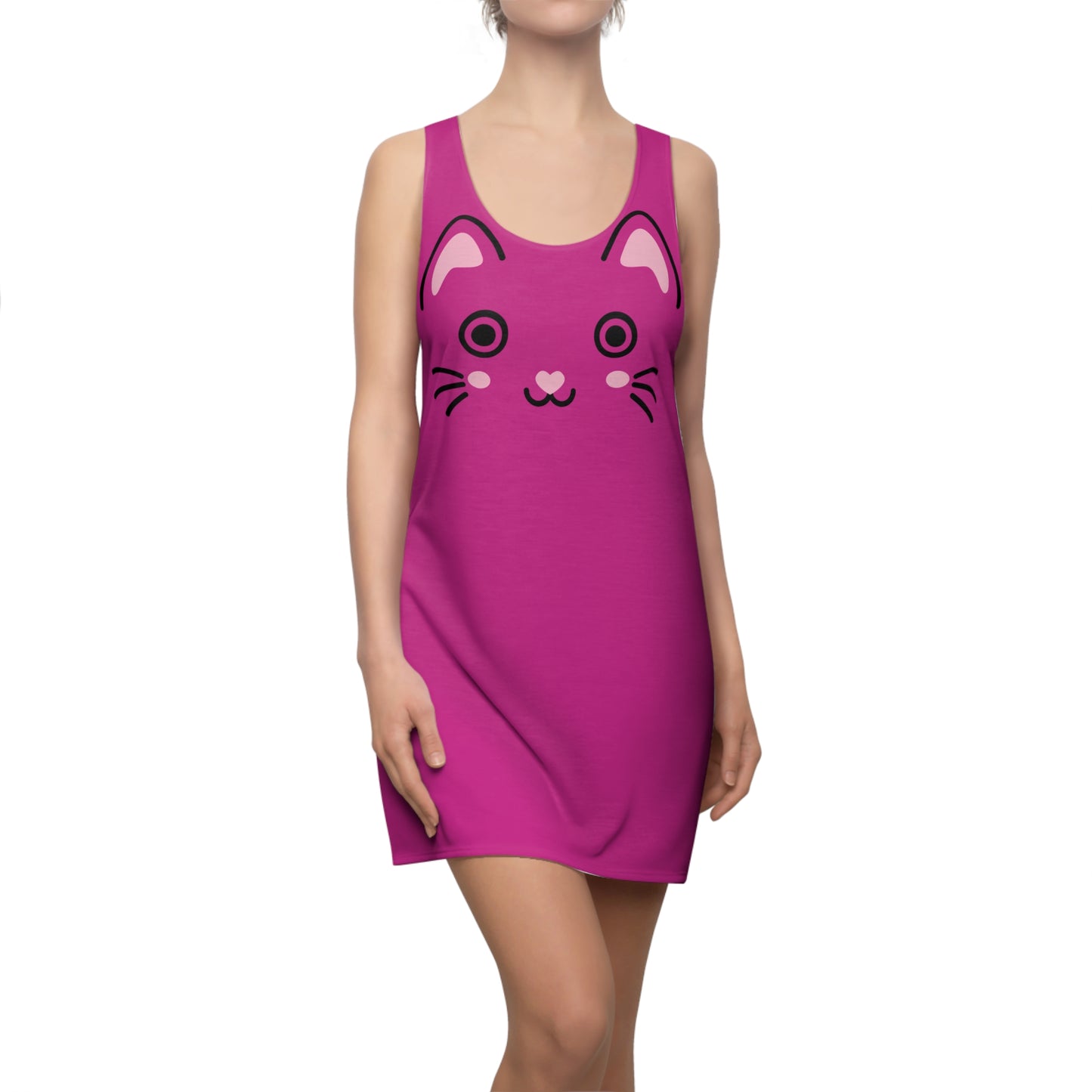 Pinkes Racerback Kleid mit Kawaii Katzenface Design