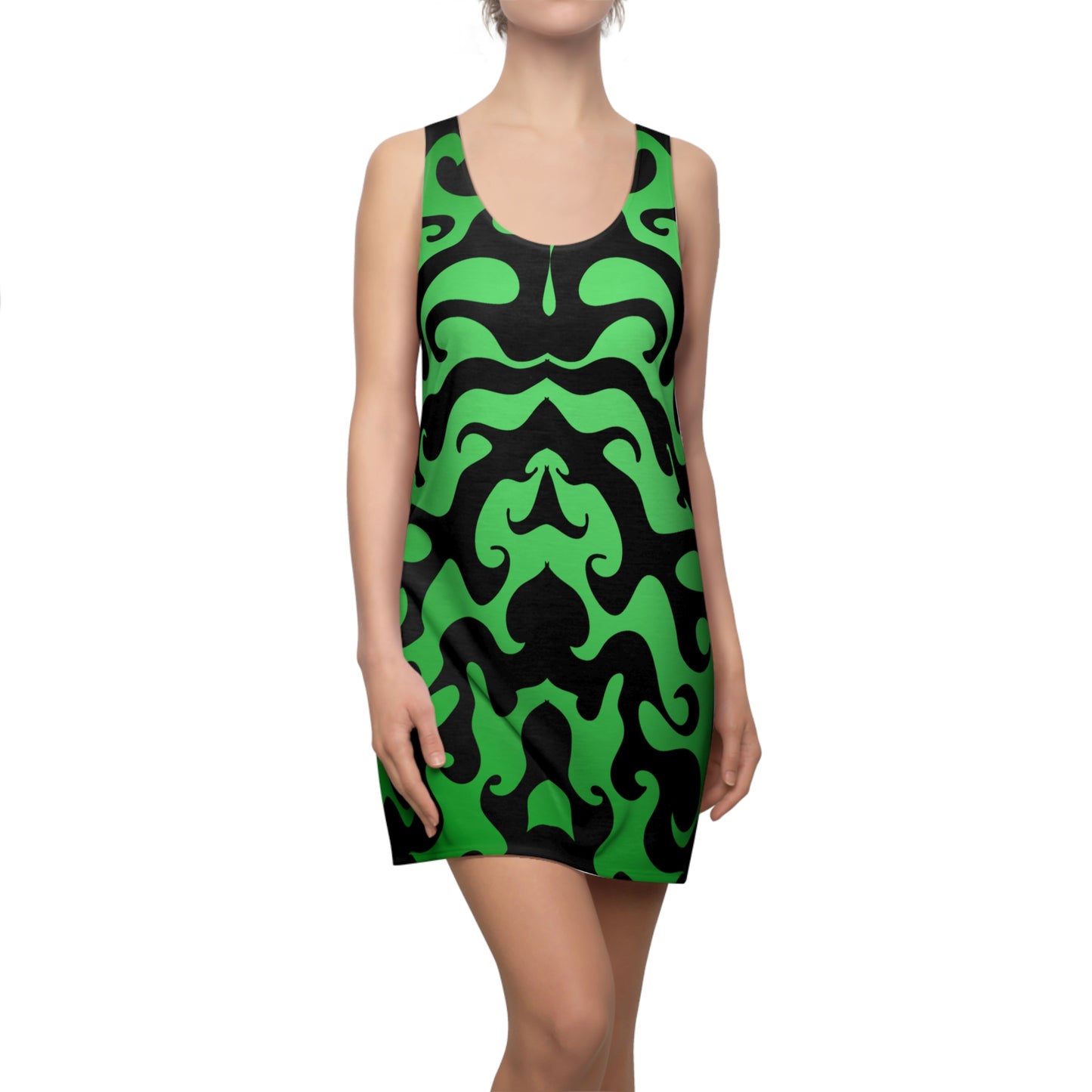Racerback Kleid mit grafischem Ornamentmuster in Grün-Schwarz