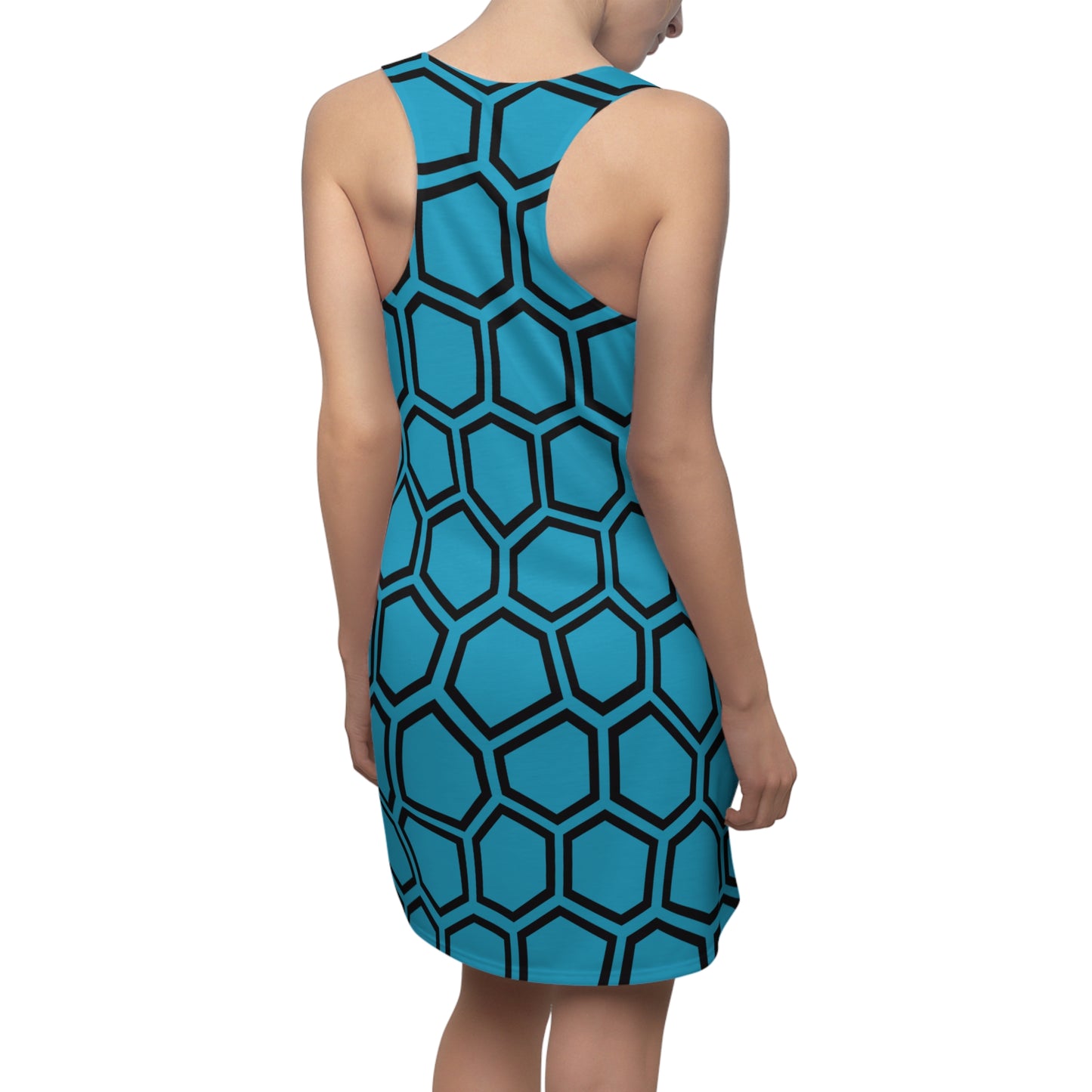 Racerback Kleid Schwarz Türkis Hexagon Muster Damen Sommer