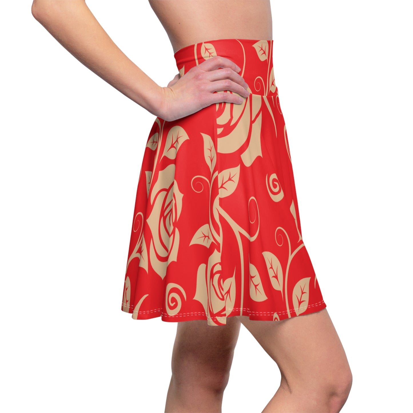 Roter  Damen Rock Floral Skater Elegant Frühling Sommer Casual