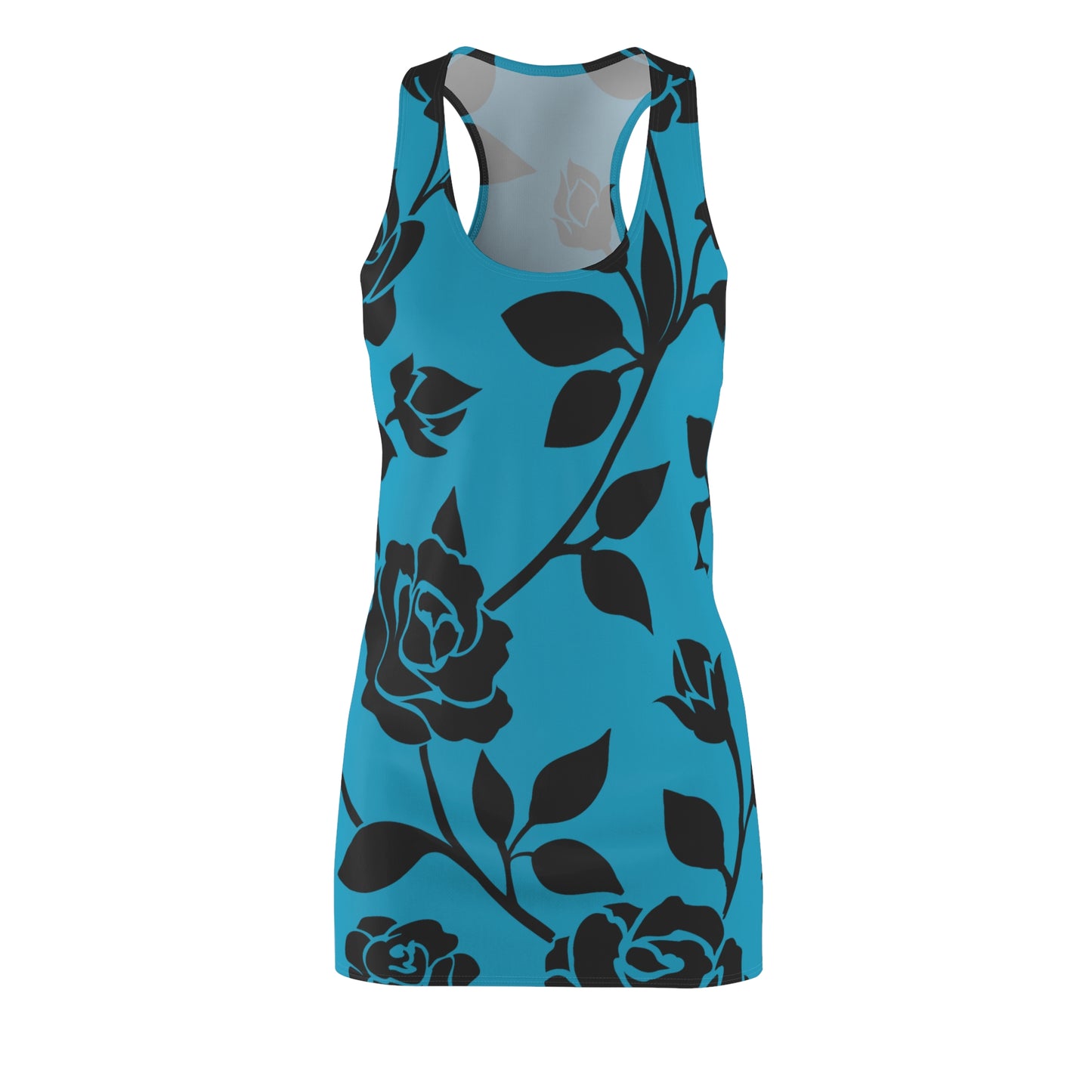 Rosen Racerback Kleid – Elegant Schwarz Türkis Design
