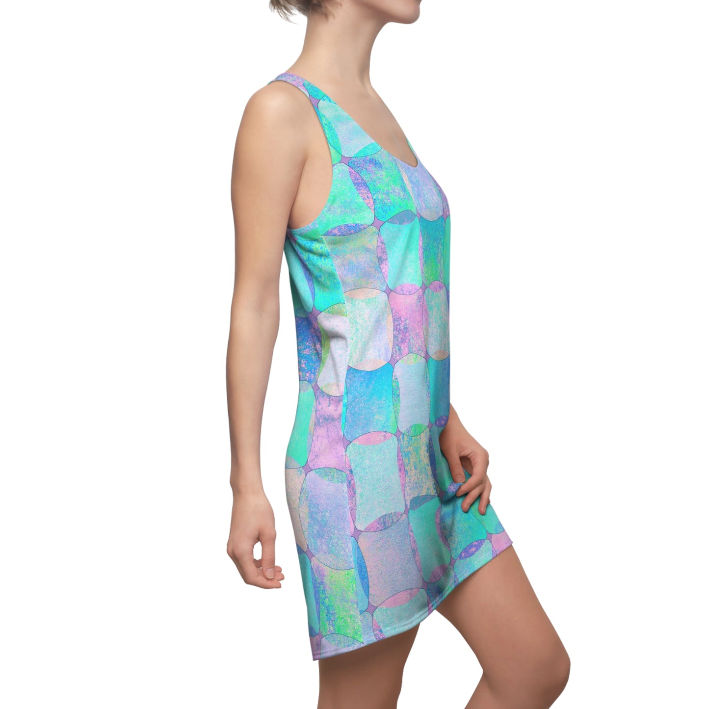 Damen Kleid Pastell Racerback Sommer Abstrakt Blau Lila