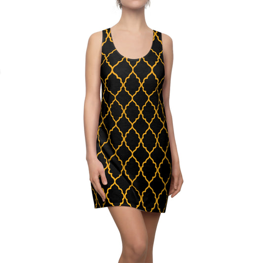 Schwarzes Racerback Kleid mit goldenem Ornamentmuster