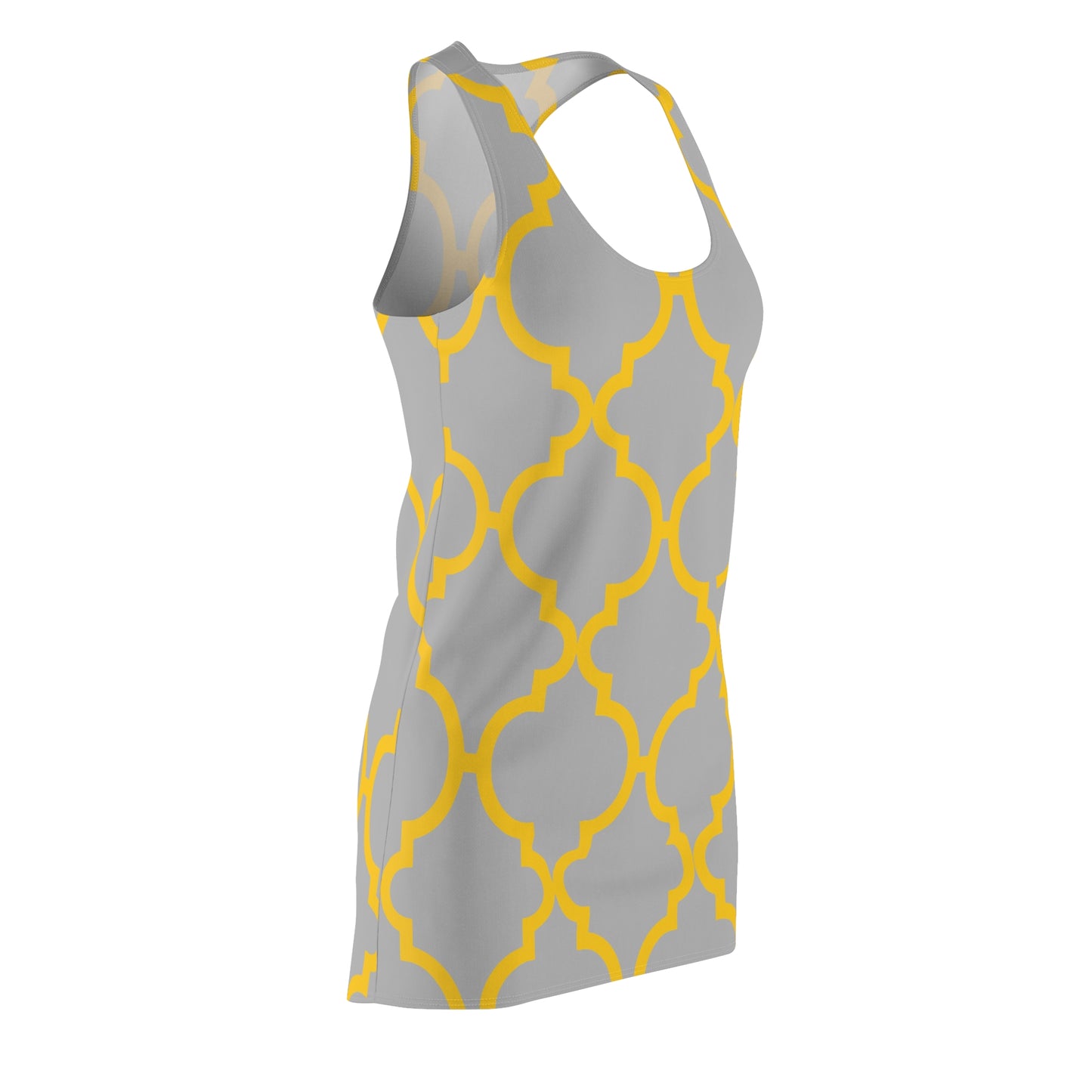 Graues Racerback Kleid mit gelbem Ornamentmuster
