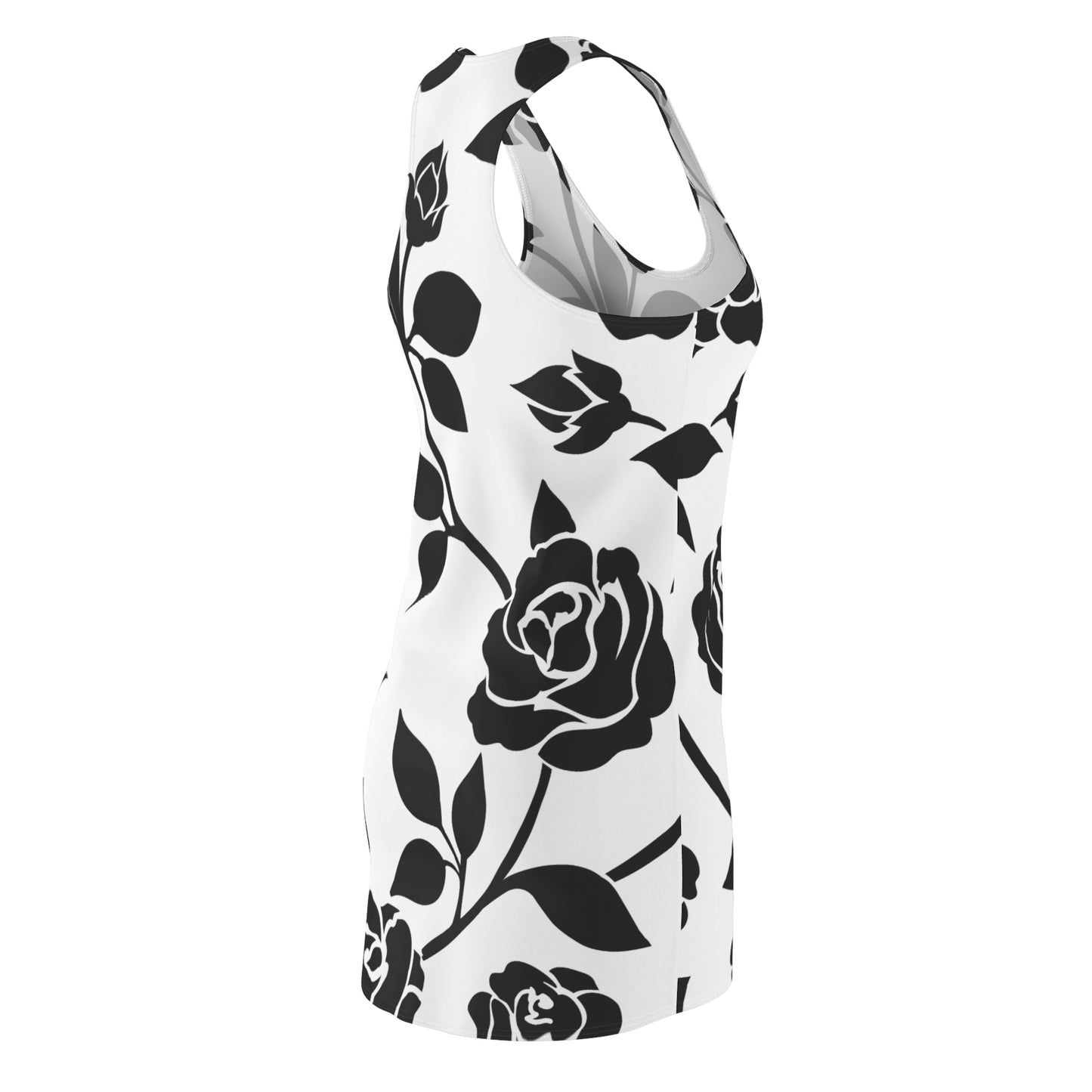 Rosen Racerback Kleid – Elegant Schwarz Weiß Design