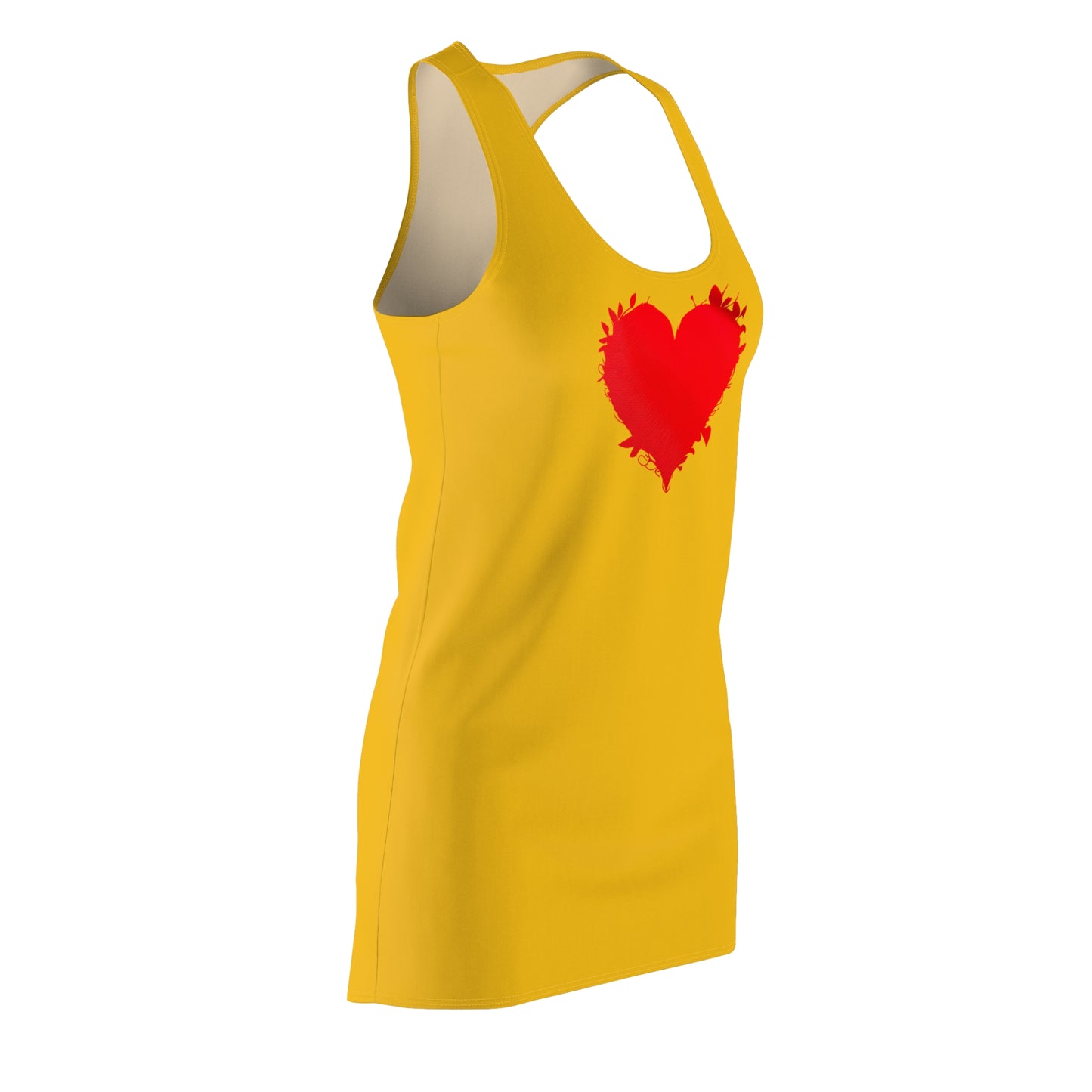 Gelbes Racerback Kleid mit rotem Herzmotiv – Minimal Design
