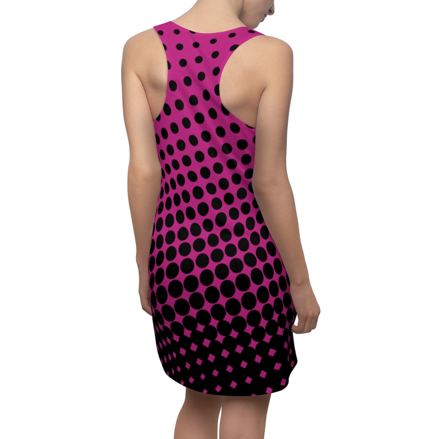 Black and Pink Polka Dot Racerback – Retro Sleeveless Mini Dress