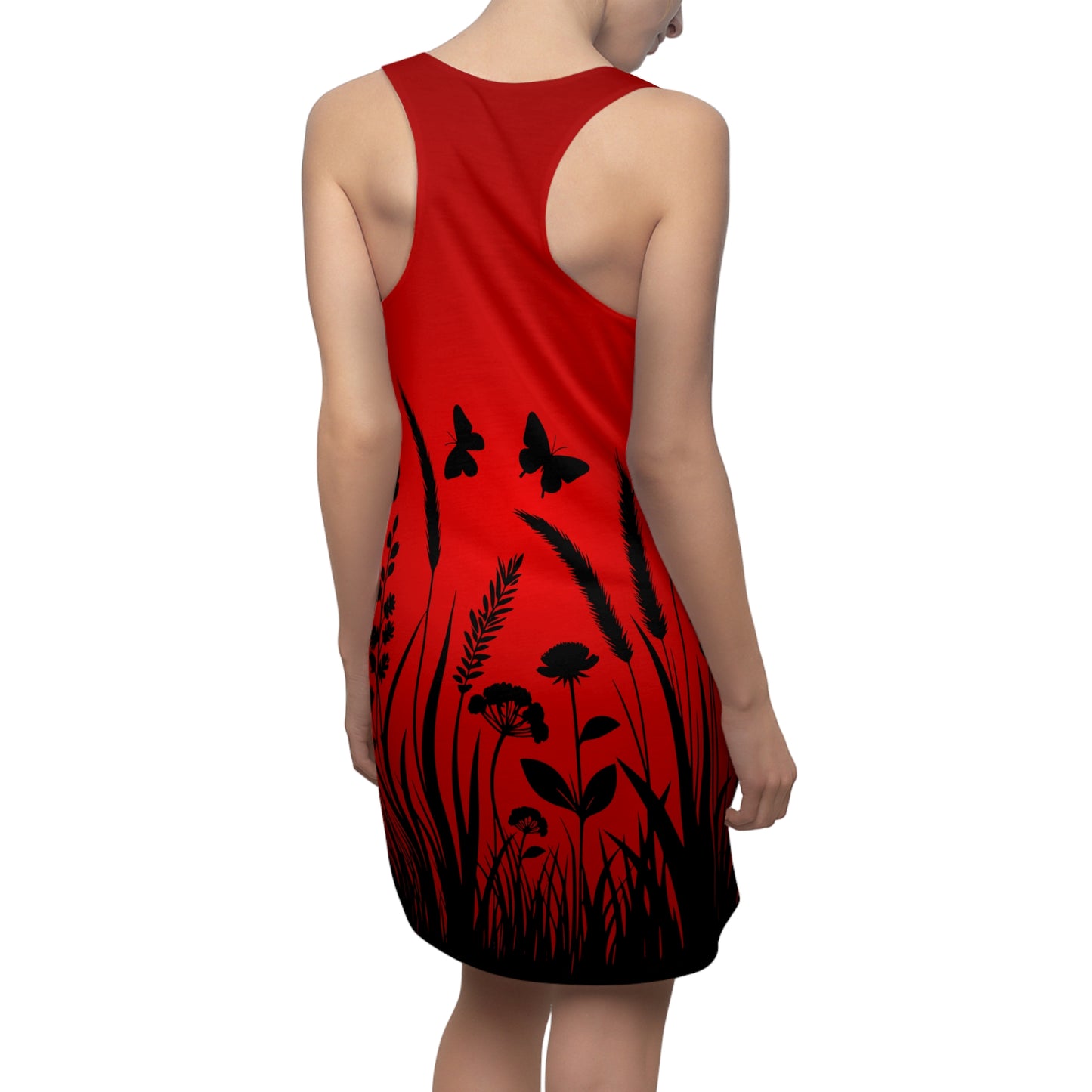 Sunny Butterfly Racerback Dress – Red Summer Dress with Floral Print