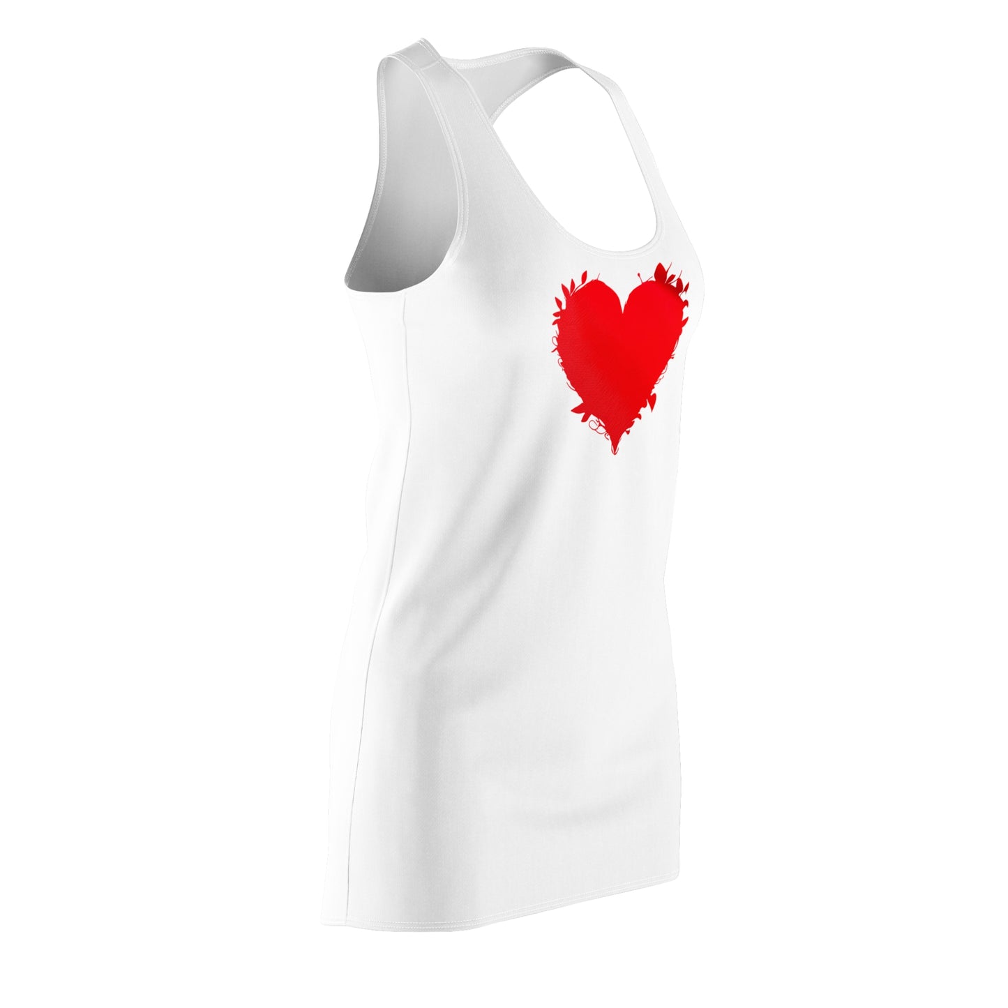 Weißes Racerback Kleid mit rotem Herzmotiv – Minimal Design