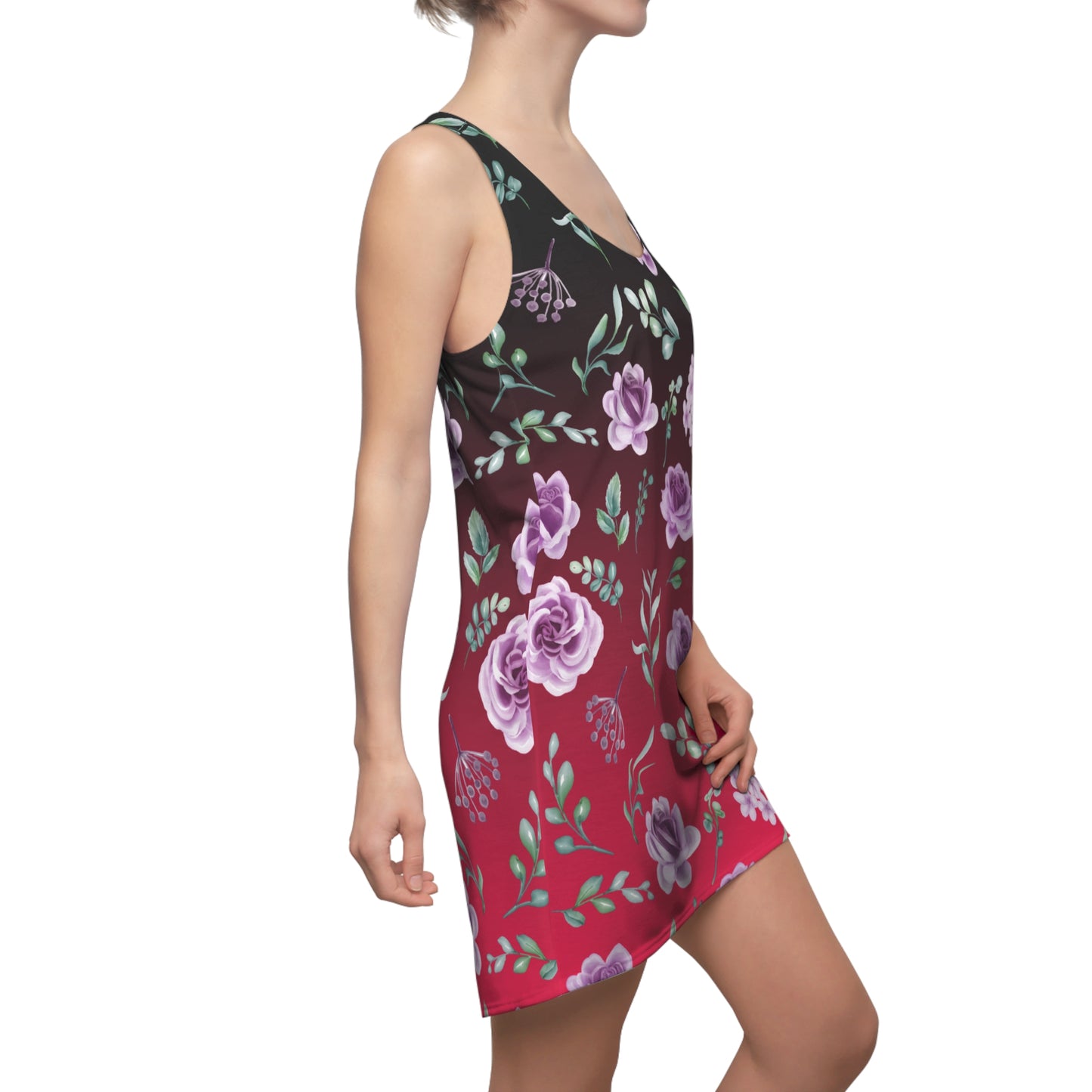 Blumenmuster Racerback Kleid Rot Schwarz mit Rosen