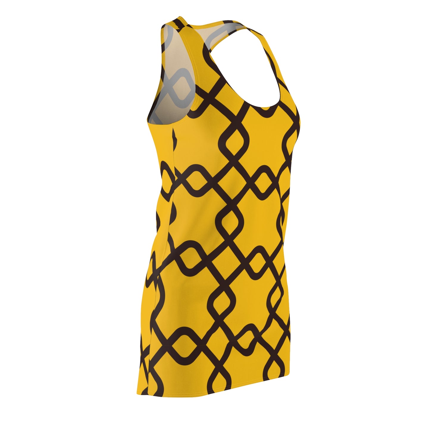 Damen Racerback Kleid gelb mit schwarzem Muster – Sommer Freizeitkleid