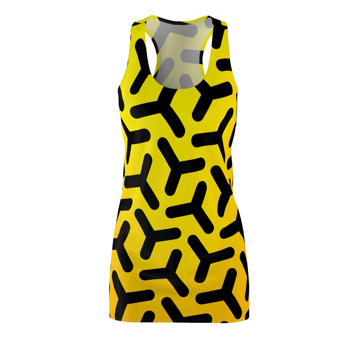 Gelbes Racerback Kleid – Modernes Sommerkleid mit abstraktem Muster