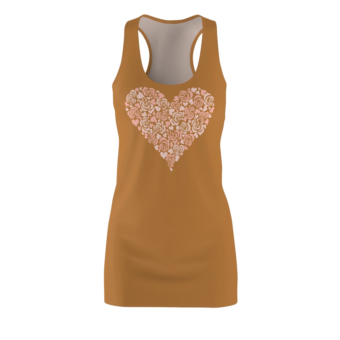 Hellbraun Floral Heart Kleid Racerback Romantisches Sommerkleid