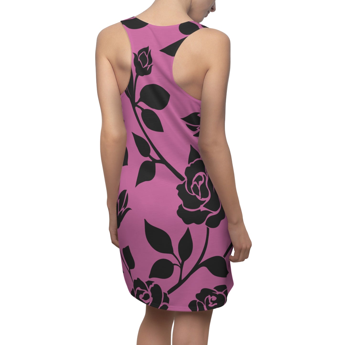 Rosen Racerback Kleid – Elegant Schwarz Rosa Design