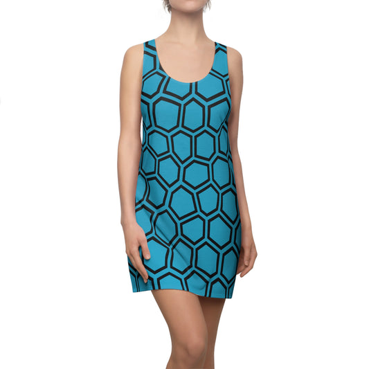 Racerback Kleid Schwarz Türkis Hexagon Muster Damen Sommer