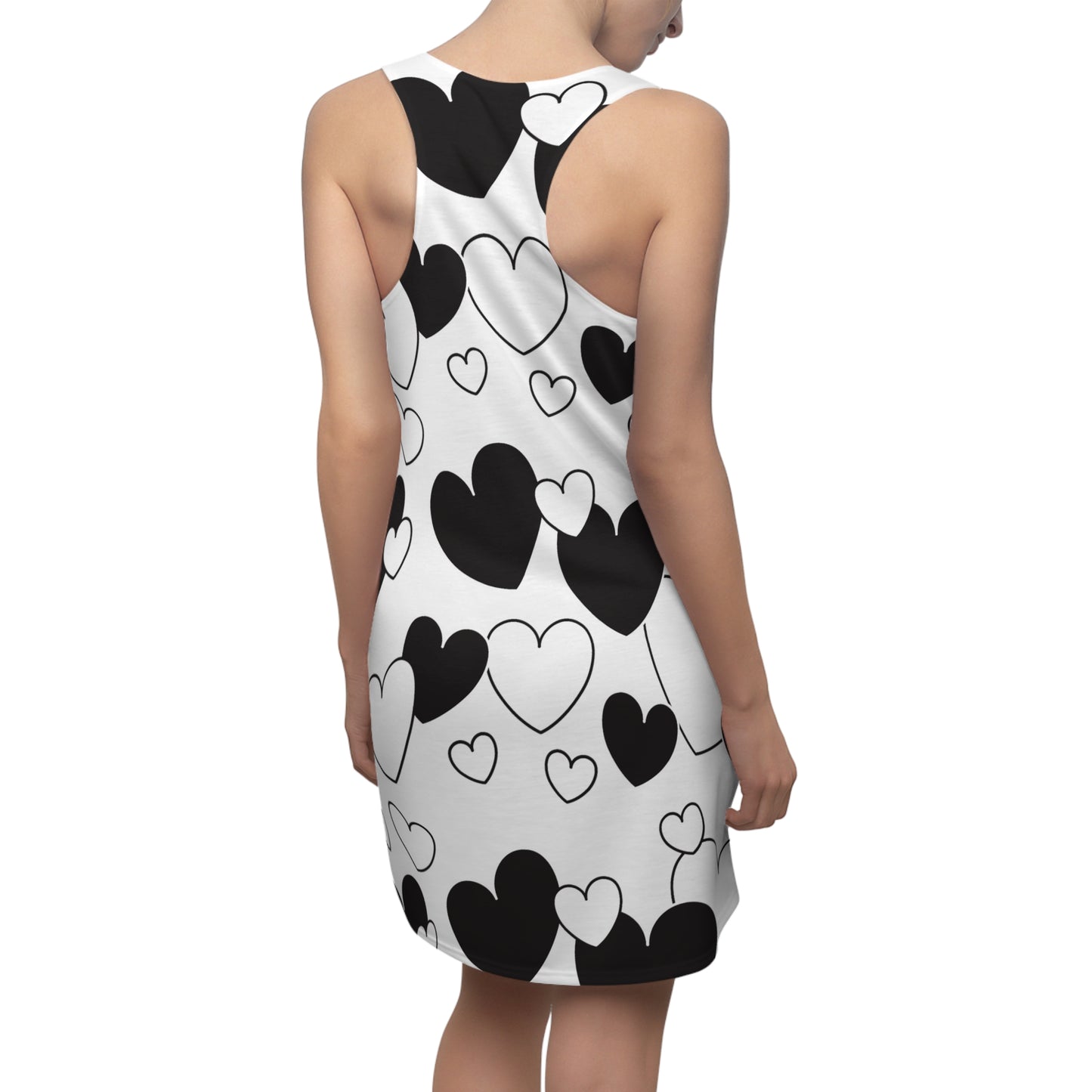 Herz Print Racerback Kleid – Schwarz Weiß Damenmode