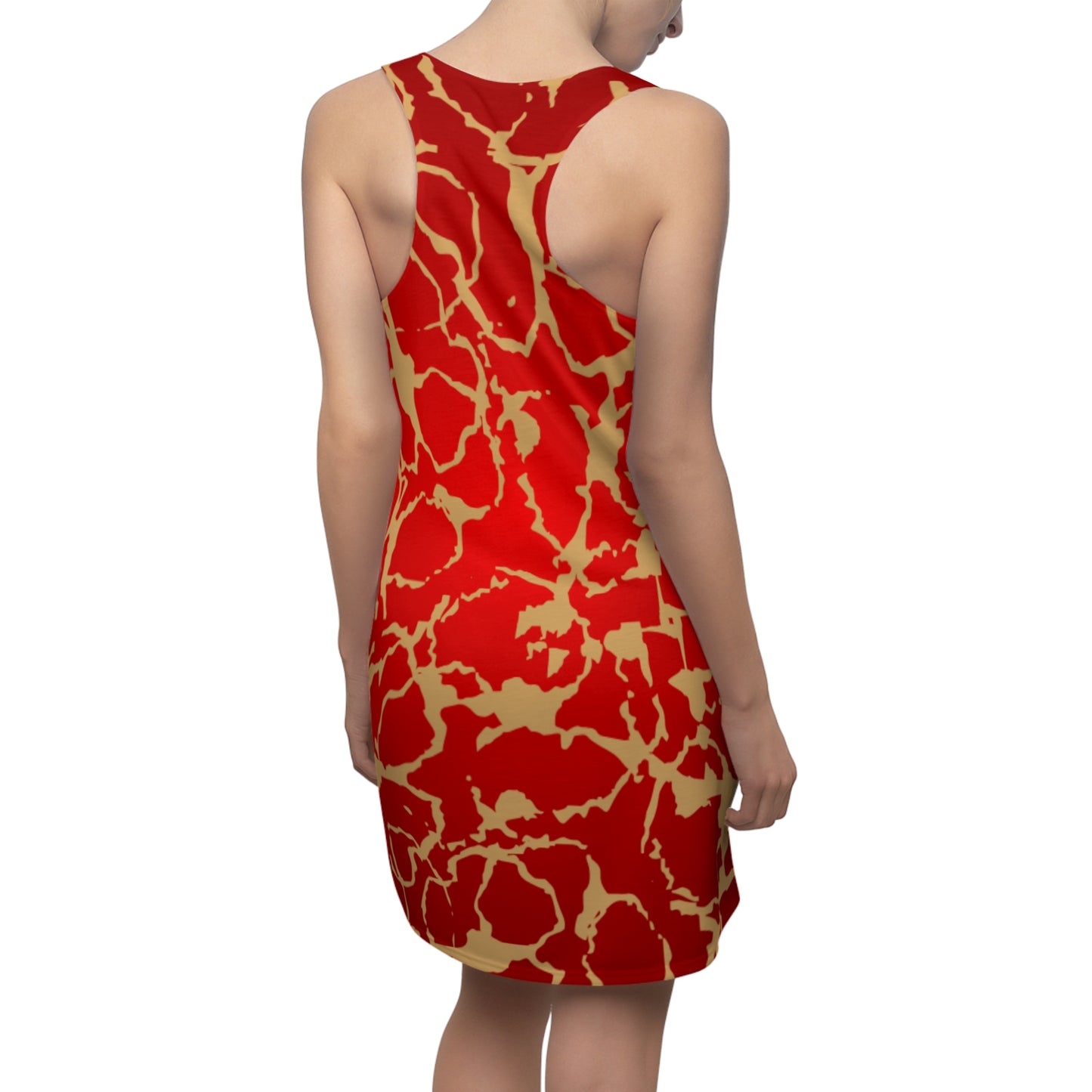Rotes Damen Sommerkleid mit Farbverlauf und goldenem Muster