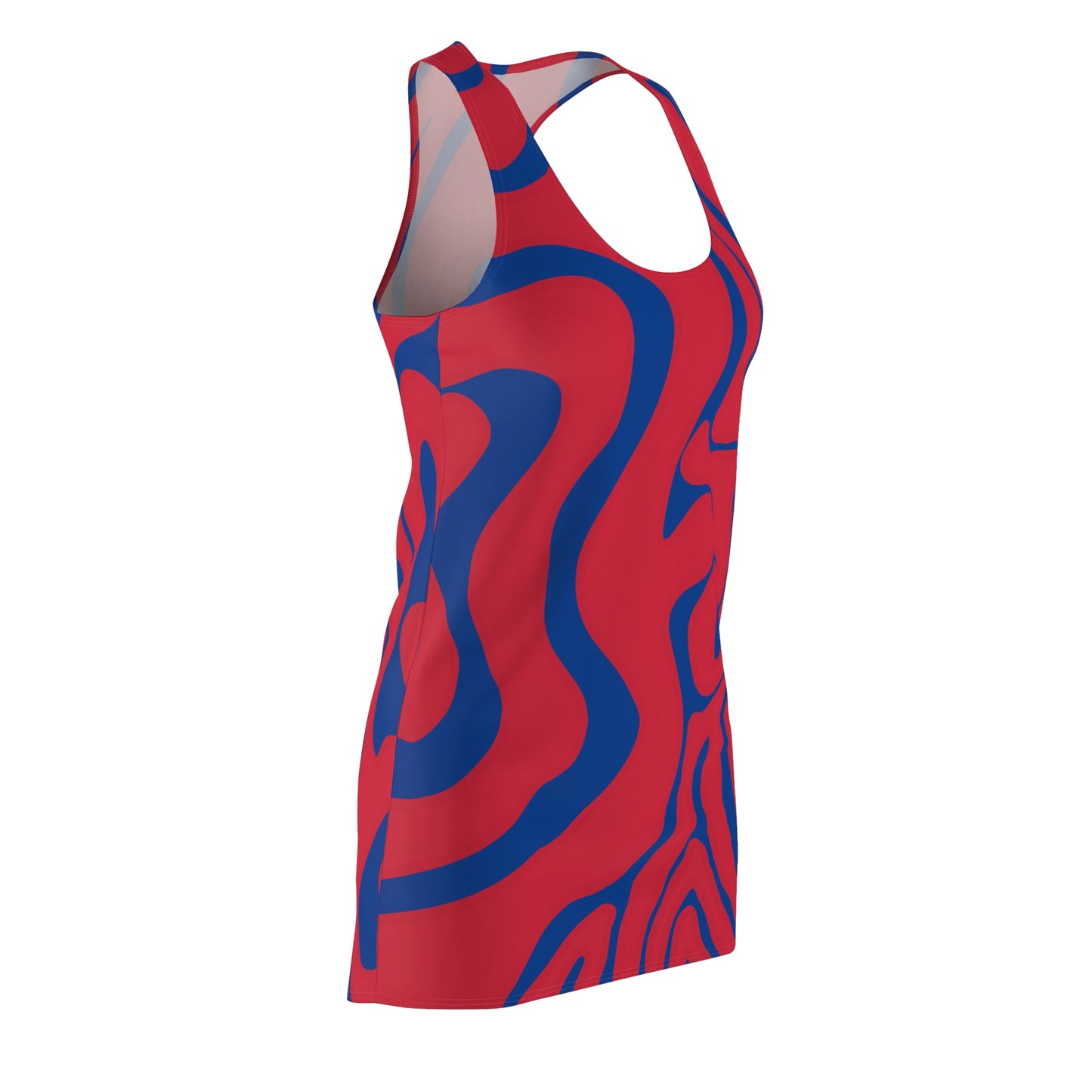 Rot Dunkelblau Swirl Racerback Kleid – Abstraktes Sommerkleid