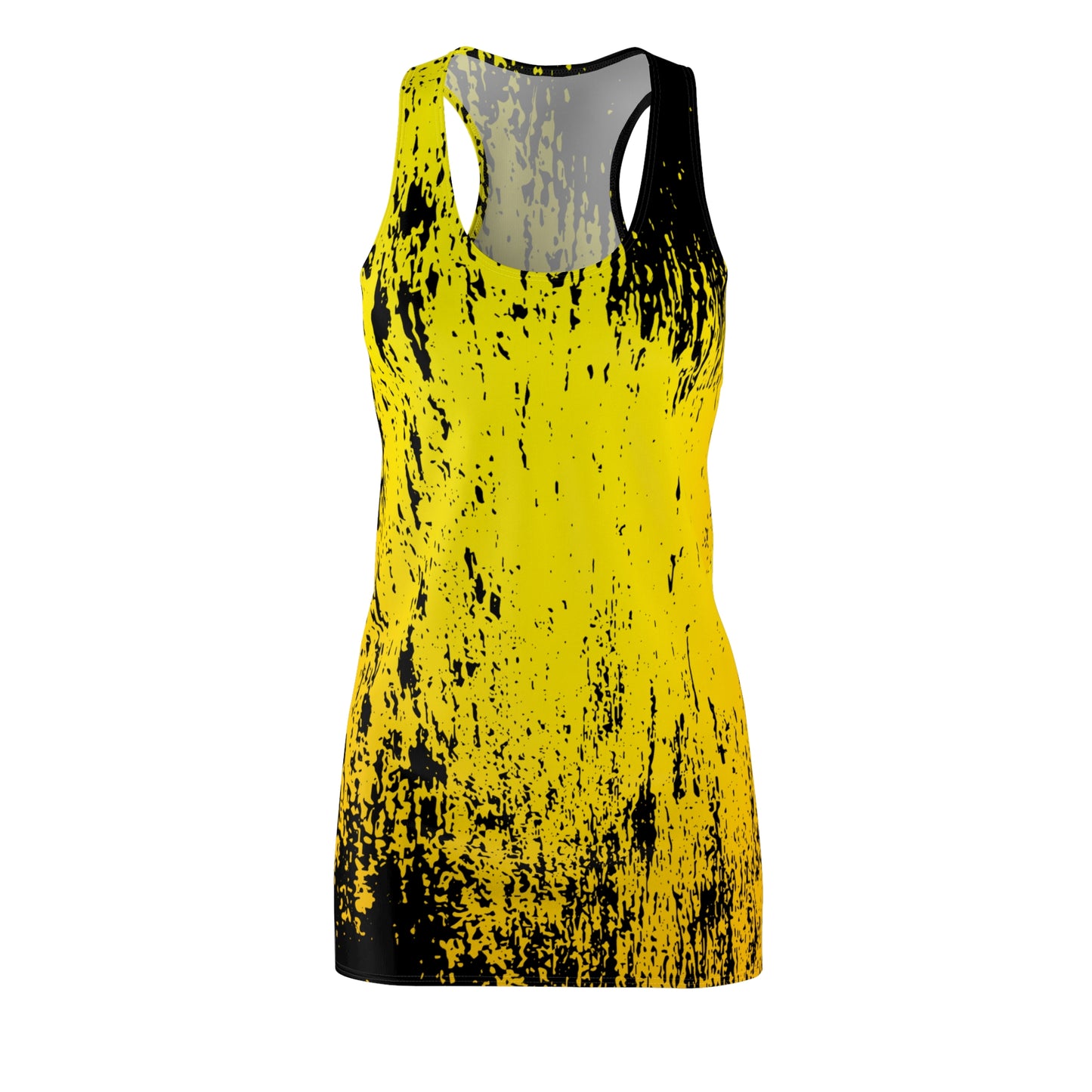 Racerback Damenkleid Sommer – Gelb-Schwarzes Abstract-Design, modern