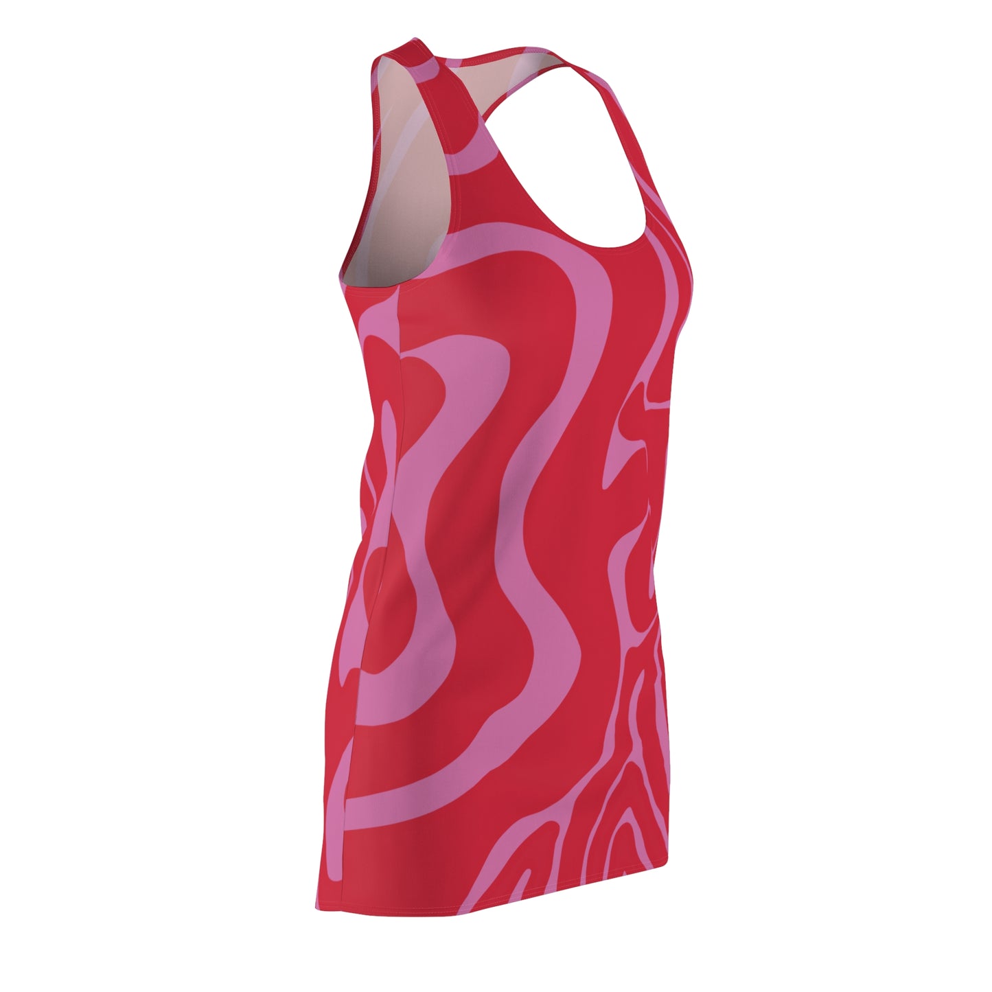 Rot Rosa Swirl Racerback Kleid – Abstraktes Sommerkleid
