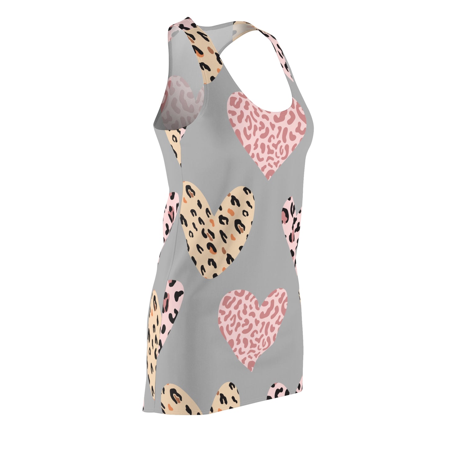 Grau Herz Leopard Racerback Kleid – Weiß Pink Sommerkleid