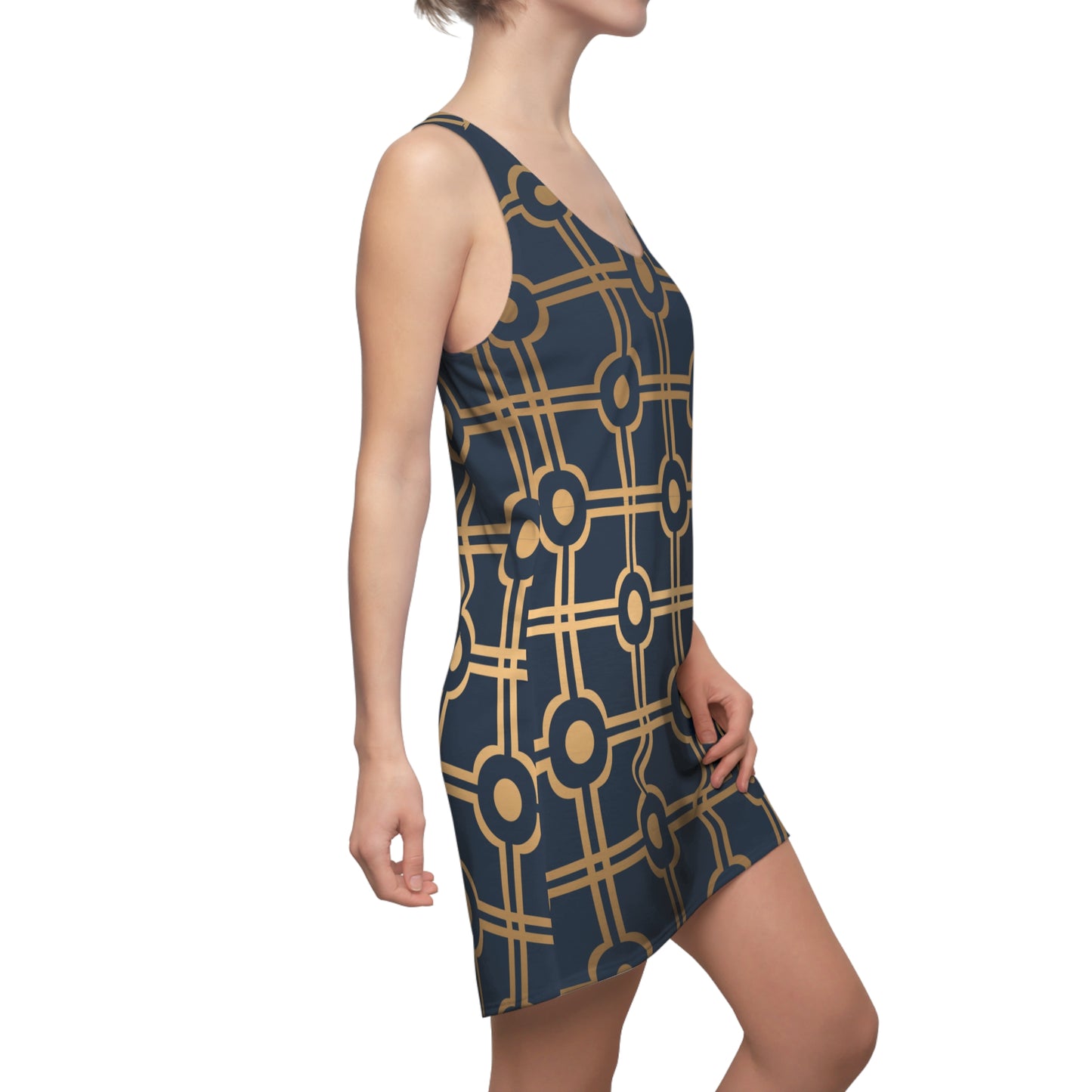 Geometric Racerback Retro Damenkleid | Elegantes Muster Kleid