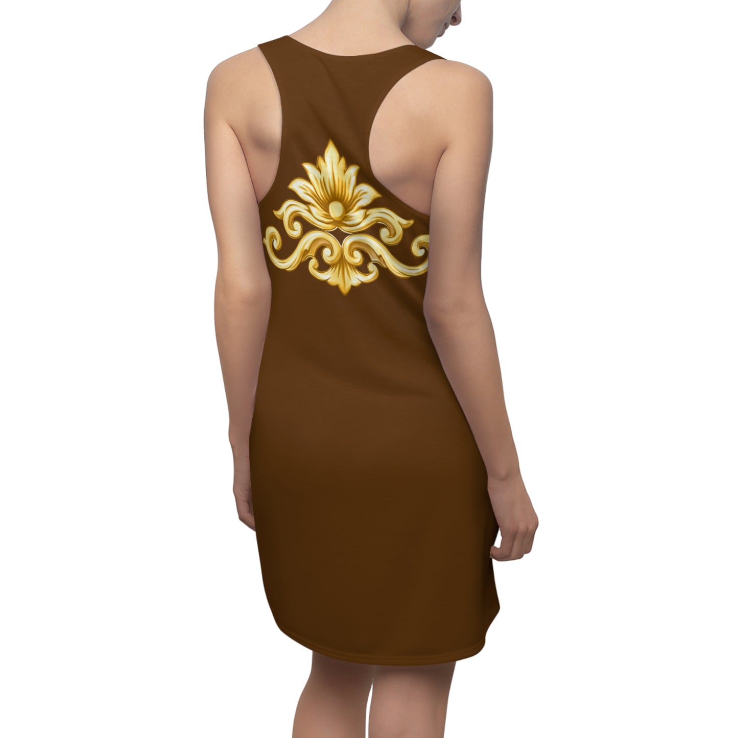 Elegant Baroque Damenkleid | Gold Ornament Racerback Kleid