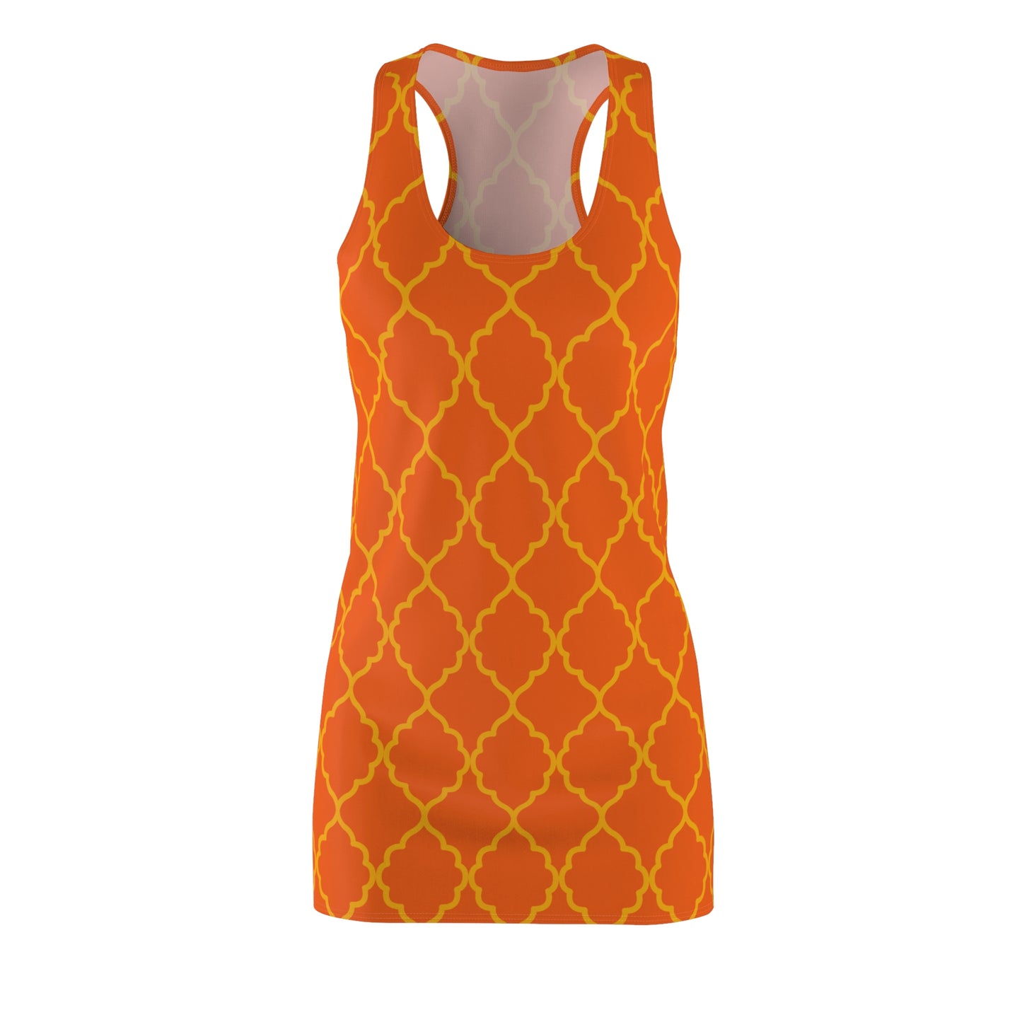 Oranges Racerback Kleid mit goldenem Ornamentmuster