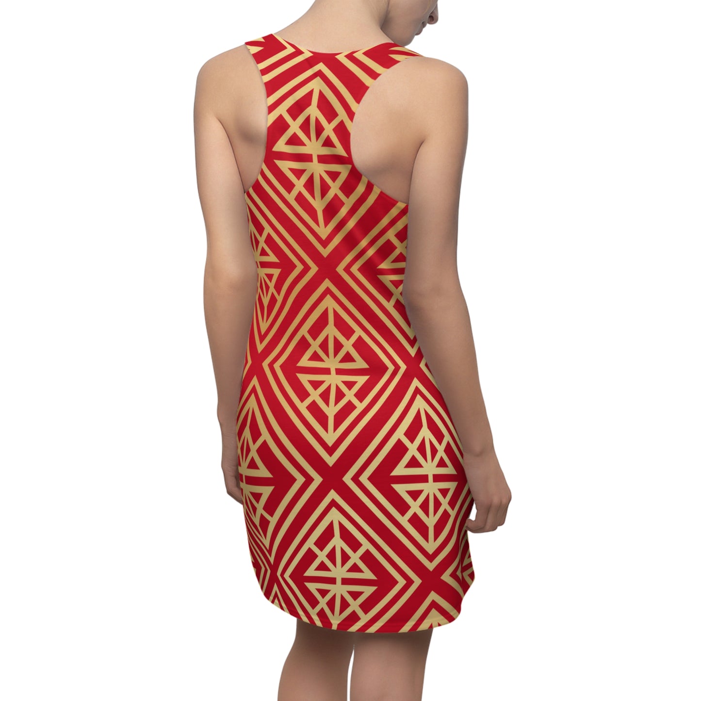 Luxury Racerback Dress mit Geometric Gold Line Muster red