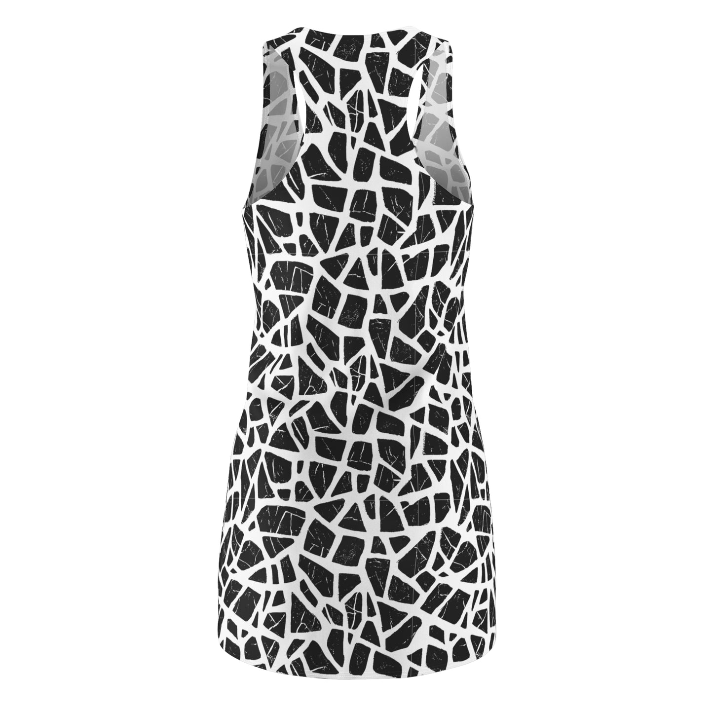 Racerback Damenkleid Sommer – Grafisches Mosaikmuster, modern & bequem weiss