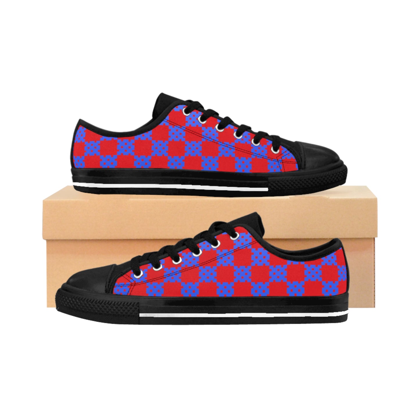 Damen Canvas Sneaker Rot Blau Karomuster | Low Top Streetwear Schuhe
