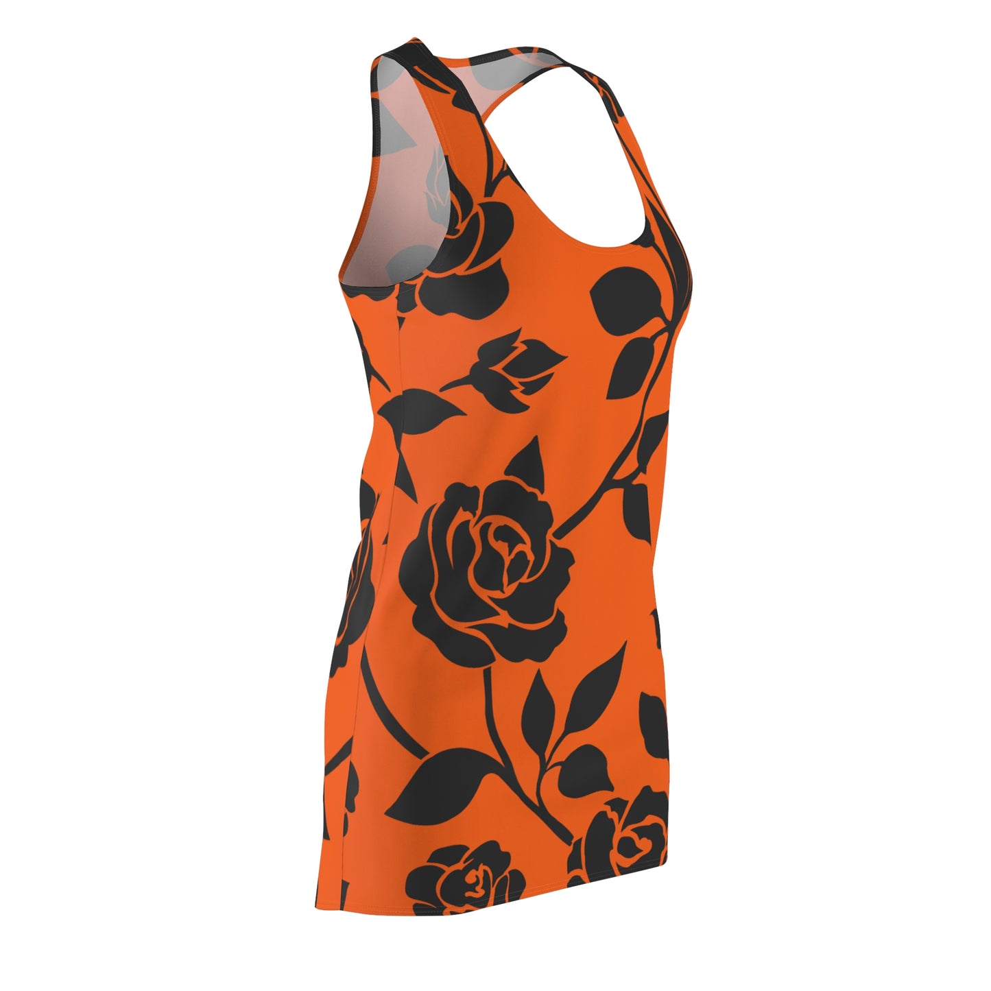 Rosen Racerback Kleid – Elegant Schwarz Orange Design