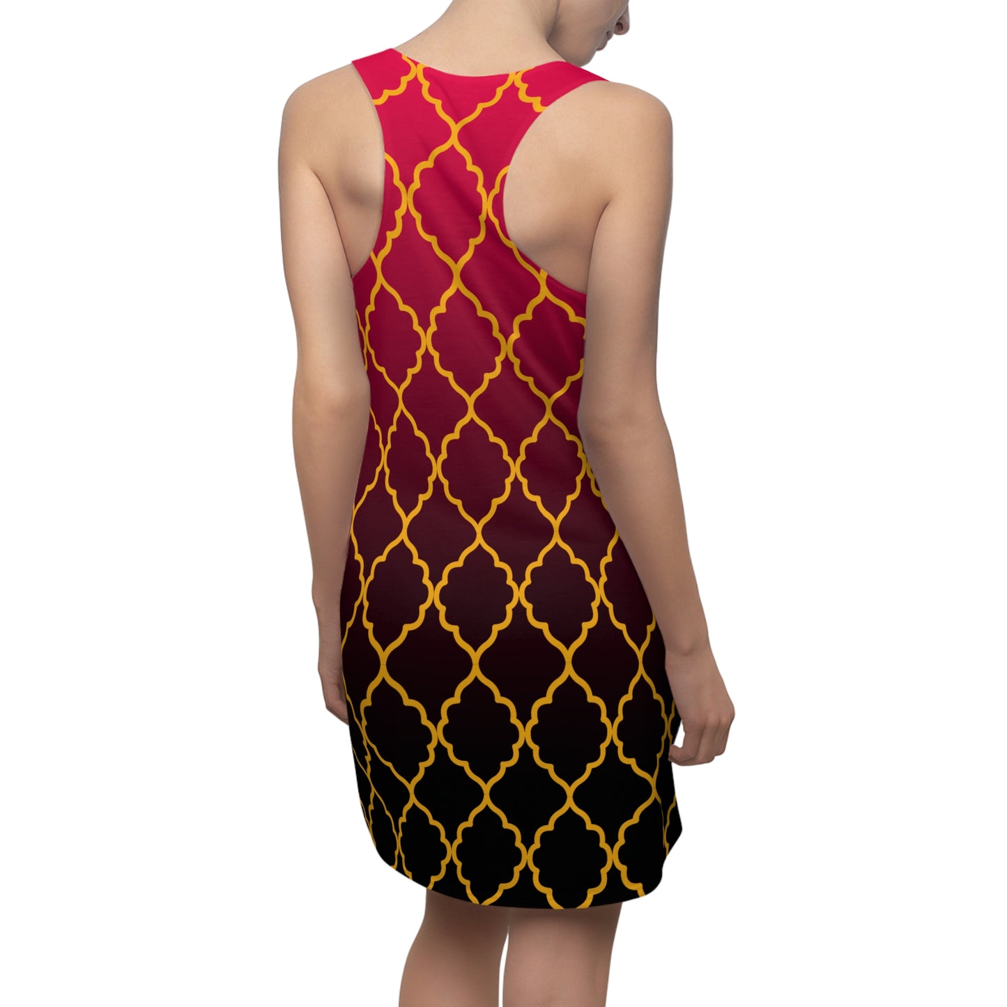 Rotes Racerback Kleid mit goldenem Ornamentmuster