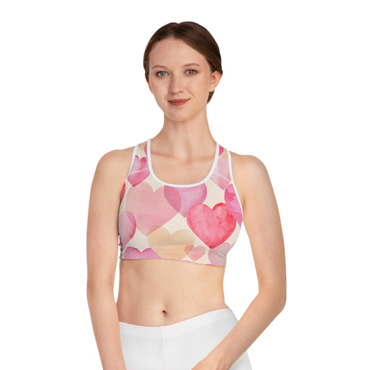 Damen Sport BH Herz Print Pink Rot Atmungsaktiv Yoga Fitness Top