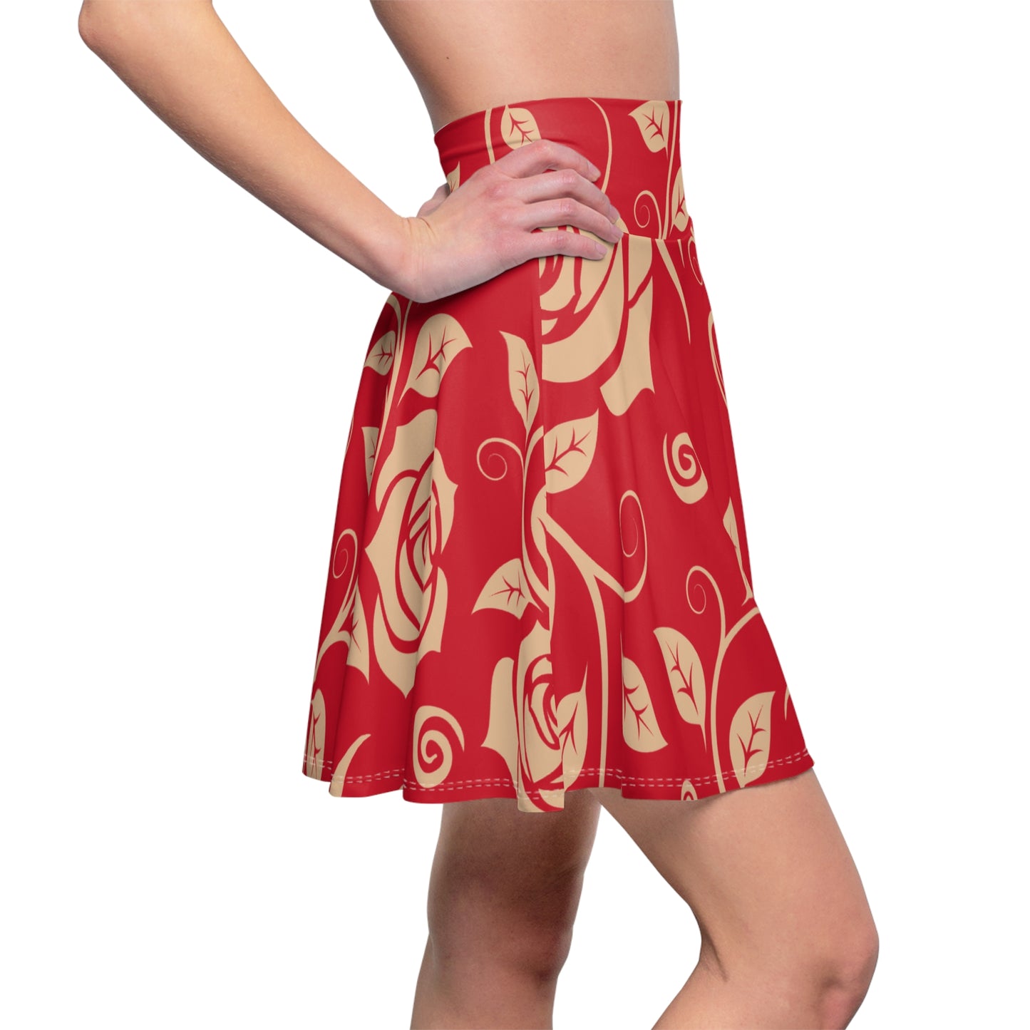 Dunkelroter Damen Rock Floral Skater Elegant Frühling Sommer Casual