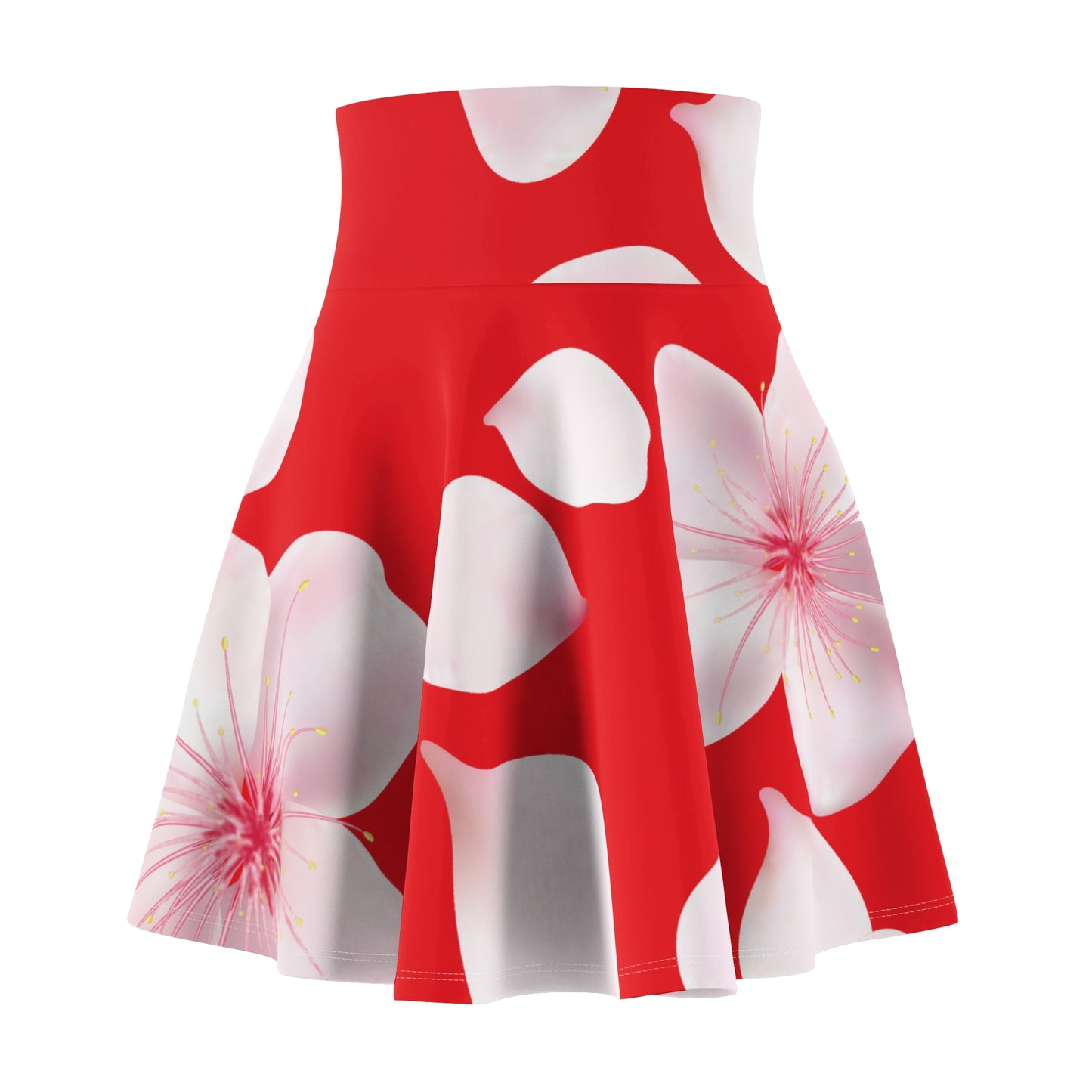 Roter Damen Rock Blütenmuster Skater Elegant Sommer Casual