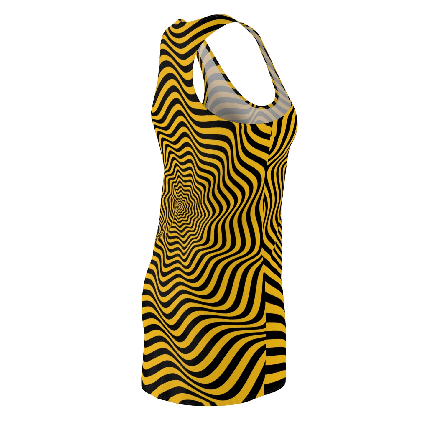 Optical Illusion Racerback Kleid – Schwarz Gelb Design