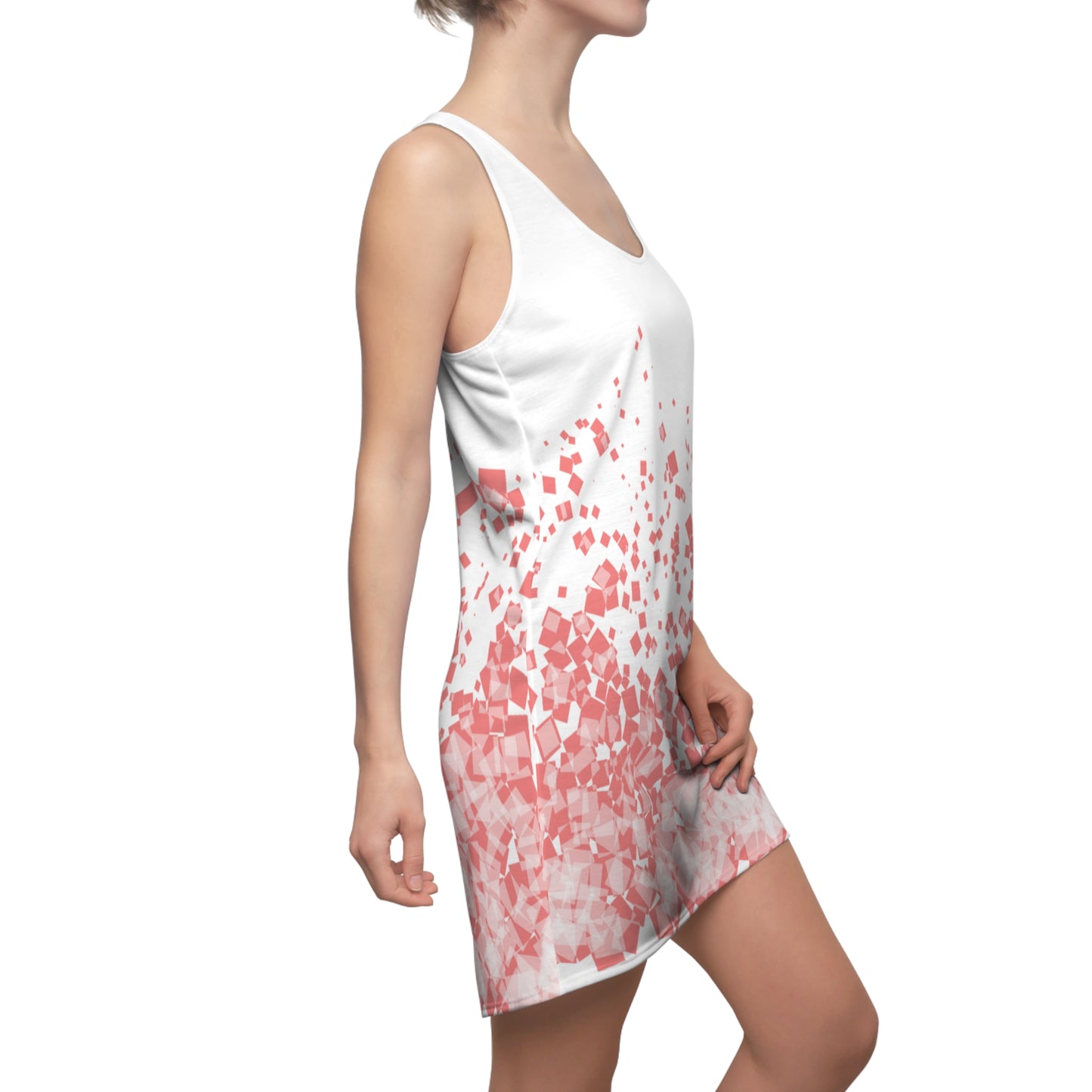 Weißes Racerback Kleid mit Korall Konfetti Muster – Modern